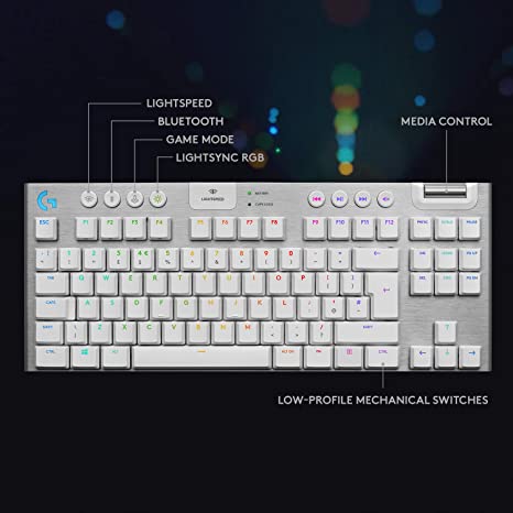 Logitech G915 LIGHTSPEED TKL Tenkeyless Wireless Mechanical Gaming Keyboard with low profile GL-Tactile key switches, LIGHTSYNC RGB, Ultra thin design, 40+ hours battery life, QWERTY UK Layout - White