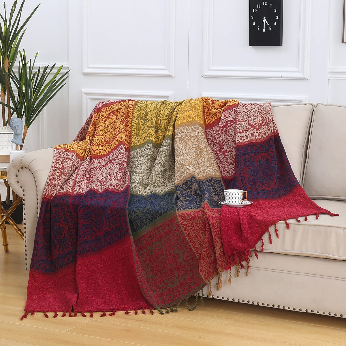 Extra Large Throws for Settees -220*260 CM Chenille Couch Throws for 2 3 4 Seater Sofa,Tartan Blankets and Throws for Bedspreads Armchairs Furniture King Size Bed Throw Cover