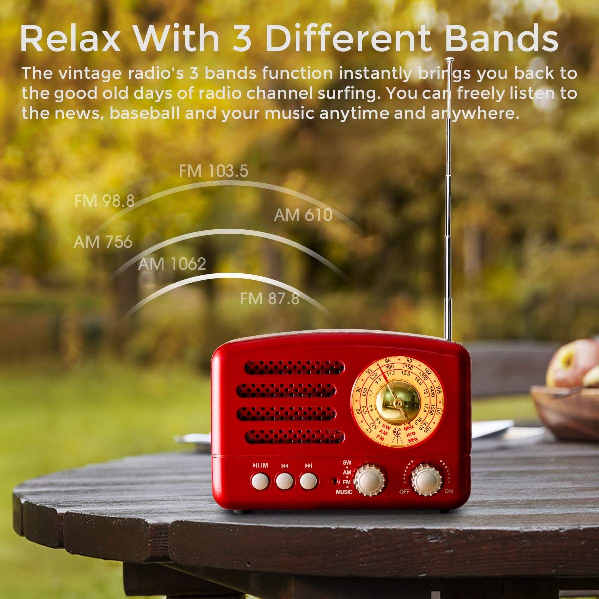 PRUNUS J-160 Portable Radio Retro, SW AM FM Radio Small with Bluetooth Speaker, Transistor radio Battery Operated,upgrade 1800mAh Rechargeable Battery,Supports TF Card/AUX/USB MP3 Player (Red)