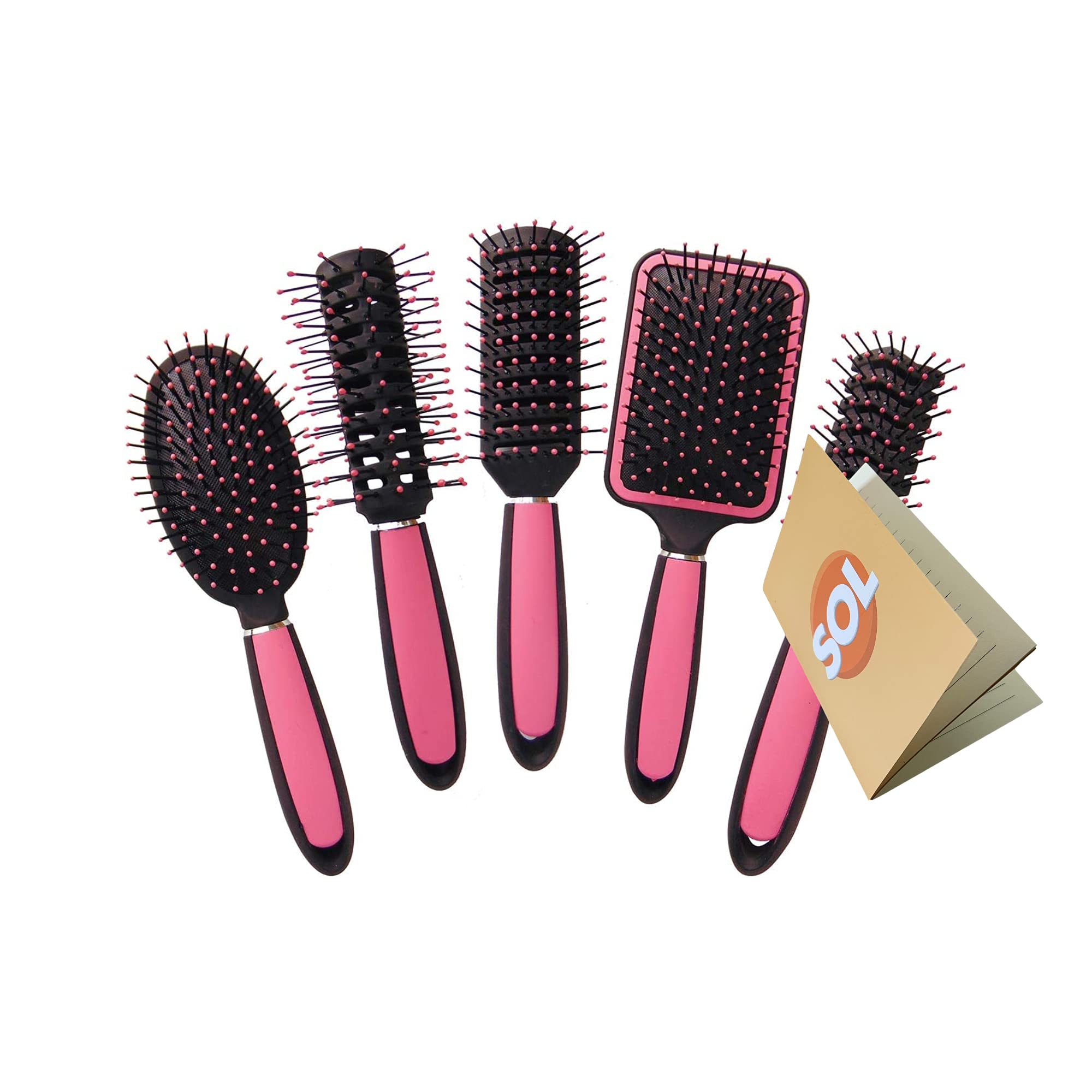 5pk Hair Brush Set | Hairbrushes for Women | Paddle Brush, Cushion Brush, Zig Zag Brush, Round Brush & Vented Hair Brushes for Women | Hair Brush Sets for Women | Hair Brush Women | With SOL Notebook