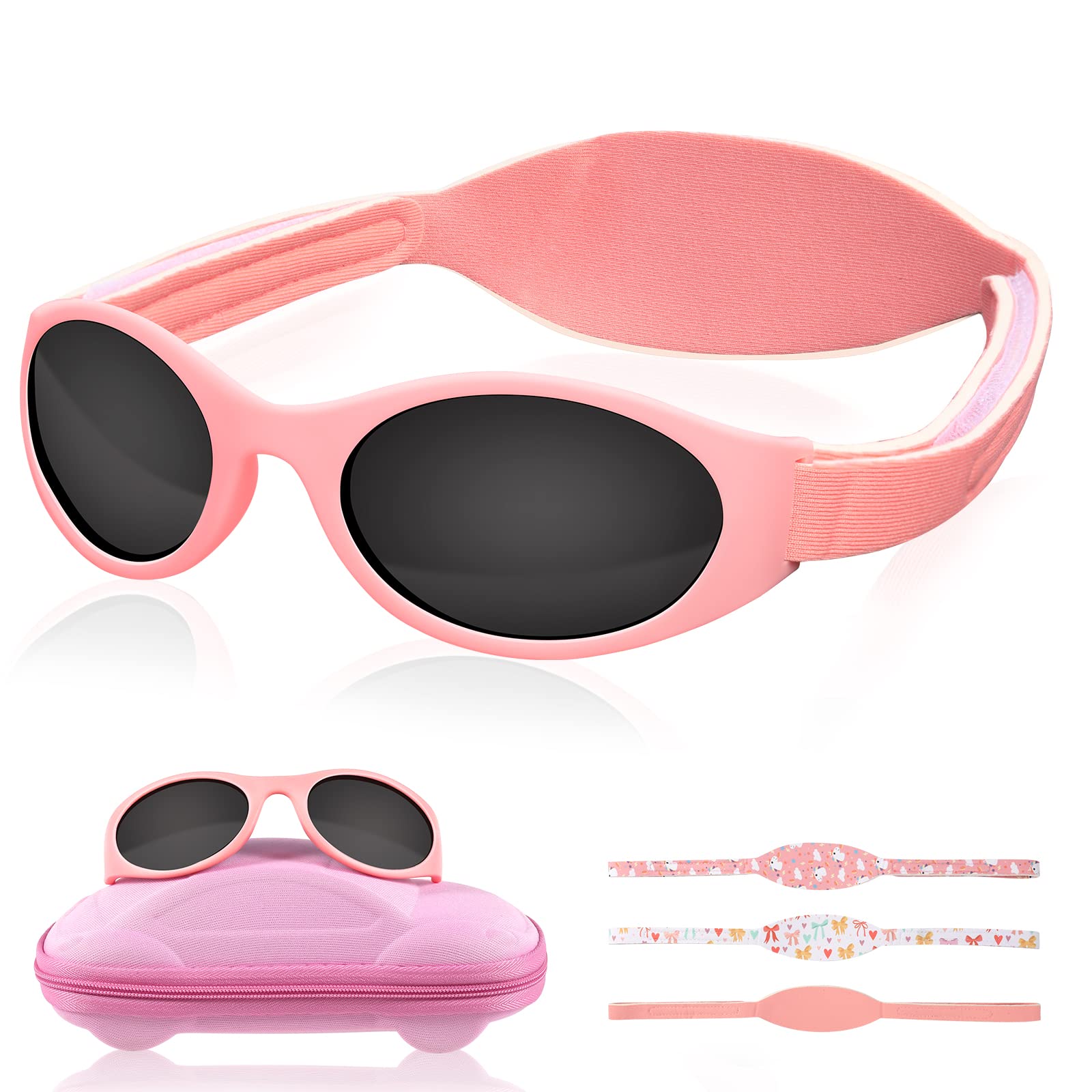 Lictin Baby Sunglasses - UV400 Protection Polarized Toddler Sunglasses, Kid Sunglasses Boys Girls,Wrap Sunglasses with 3 Straps & Glasses Case（3-33Months）