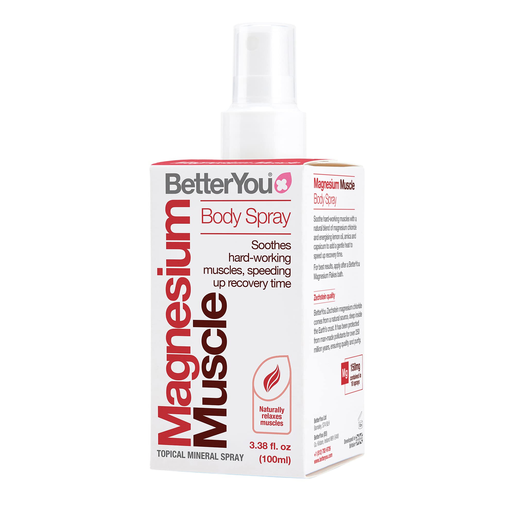 BetterYou Magnesium Muscle Body Spray | Pure, Clean and Natural Source of Magnesium Chloride | Helps Reduce Recovery Time and Soothes Hard-working Muscles | 100ml (600 Sprays)