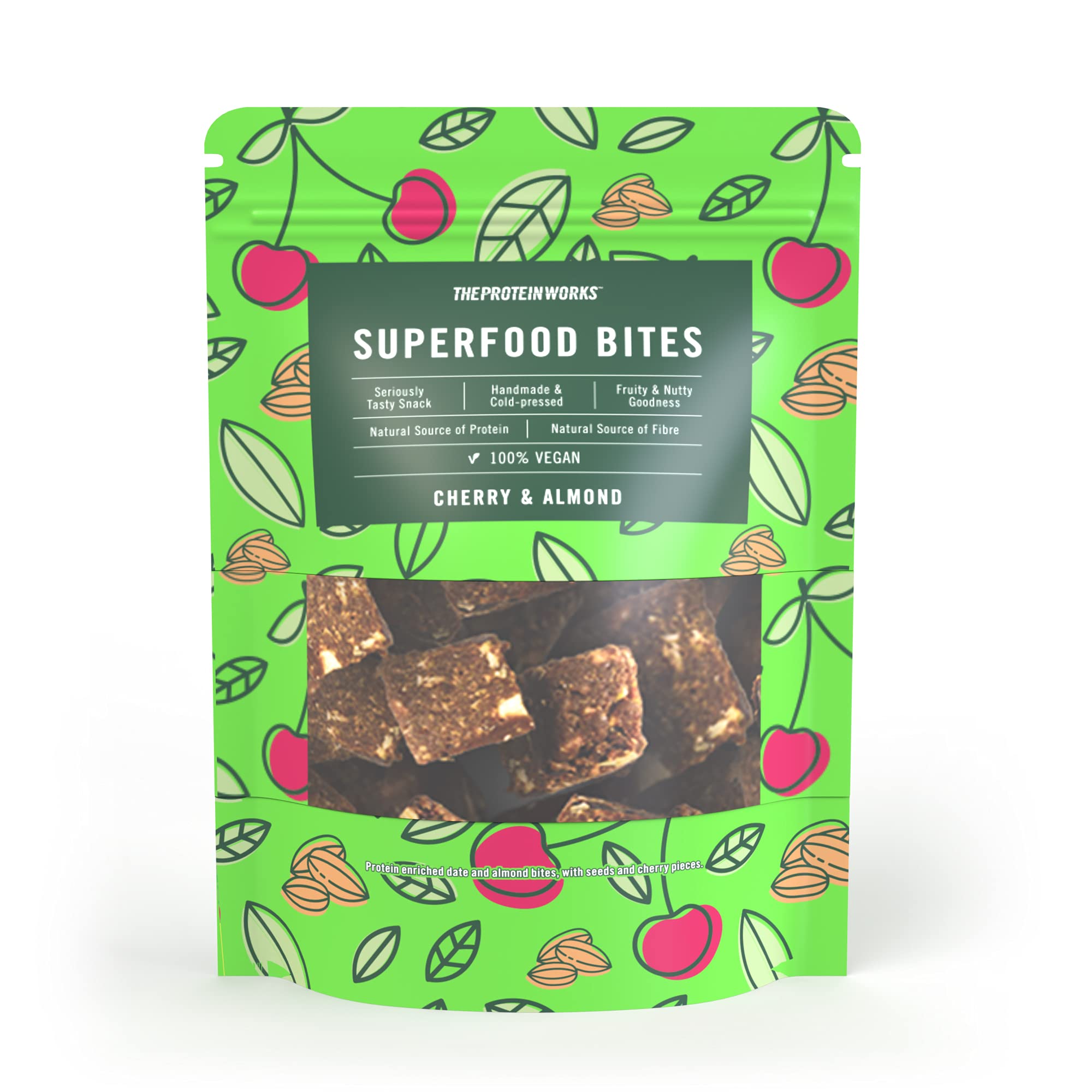 Protein Works - Superfood Bites | 100% Vegan | Award Winning, Natural & Healthy Snack | Plant Based | Cherry & Almond | 140g