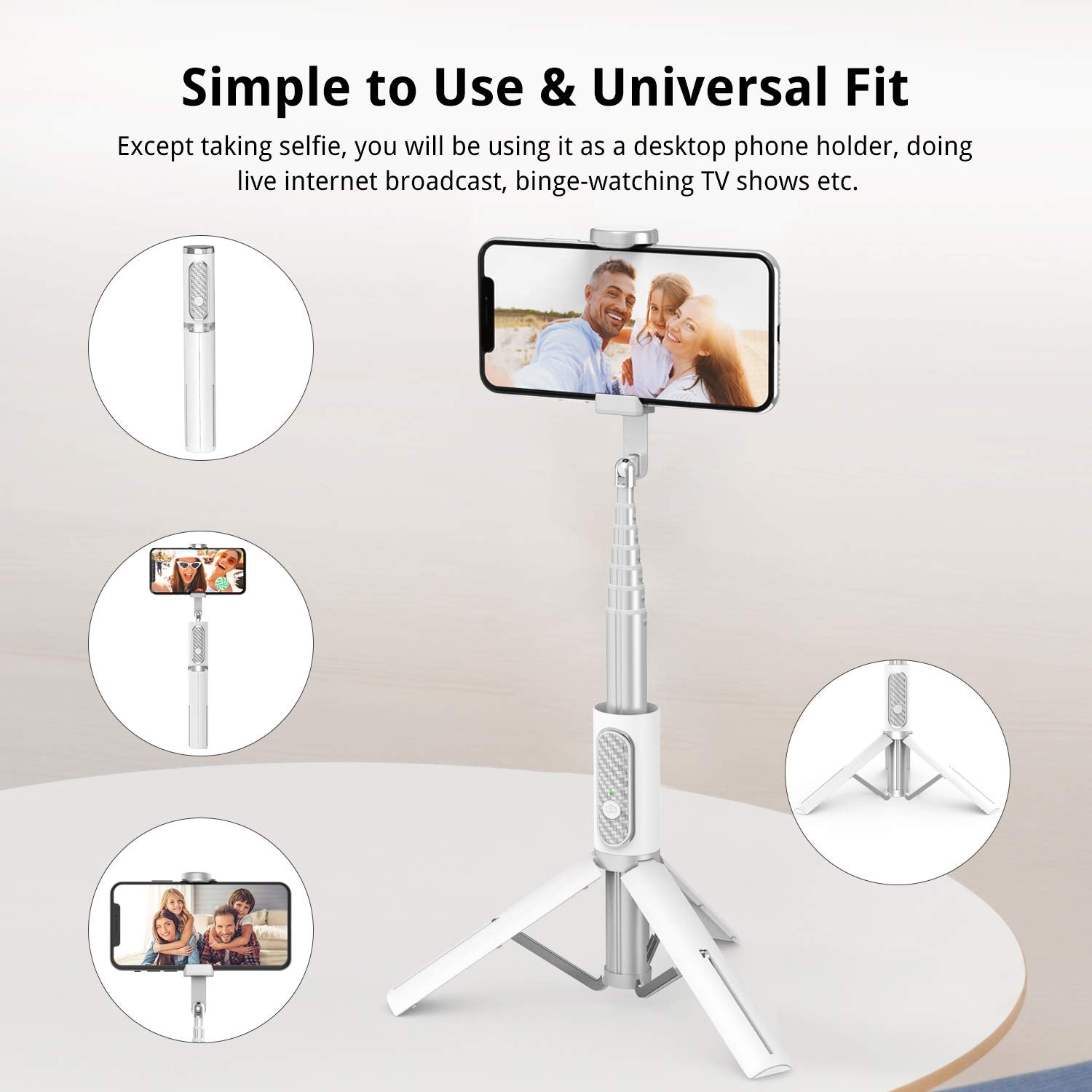 ATUMTEK Selfie Stick Tripod, Extendable 3 in 1 Aluminum Bluetooth Selfie Stick with Wireless Remote for iPhone 13/13 Pro/12/11 Pro/XS Max/XS/XR/X/8/7, Samsung Huawei LG Google Sony Smartphones, White