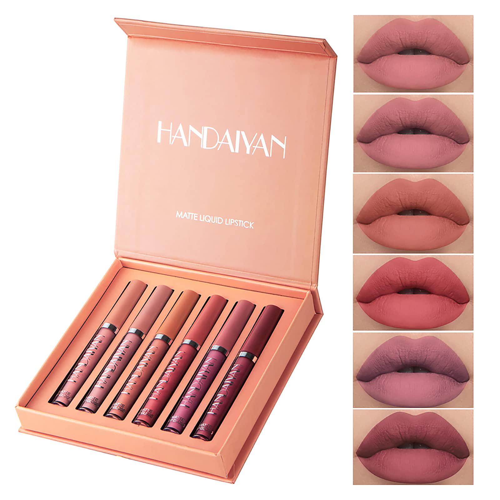 6Pcs Matte Liquid Lipstick Makeup Set, HANDAIYAN Matte liquid Long-Lasting and Waterproof Wear, Non-Stick Cup Lip Gloss, Great Choice and Gift for Woman Girls (Set B) (#B)