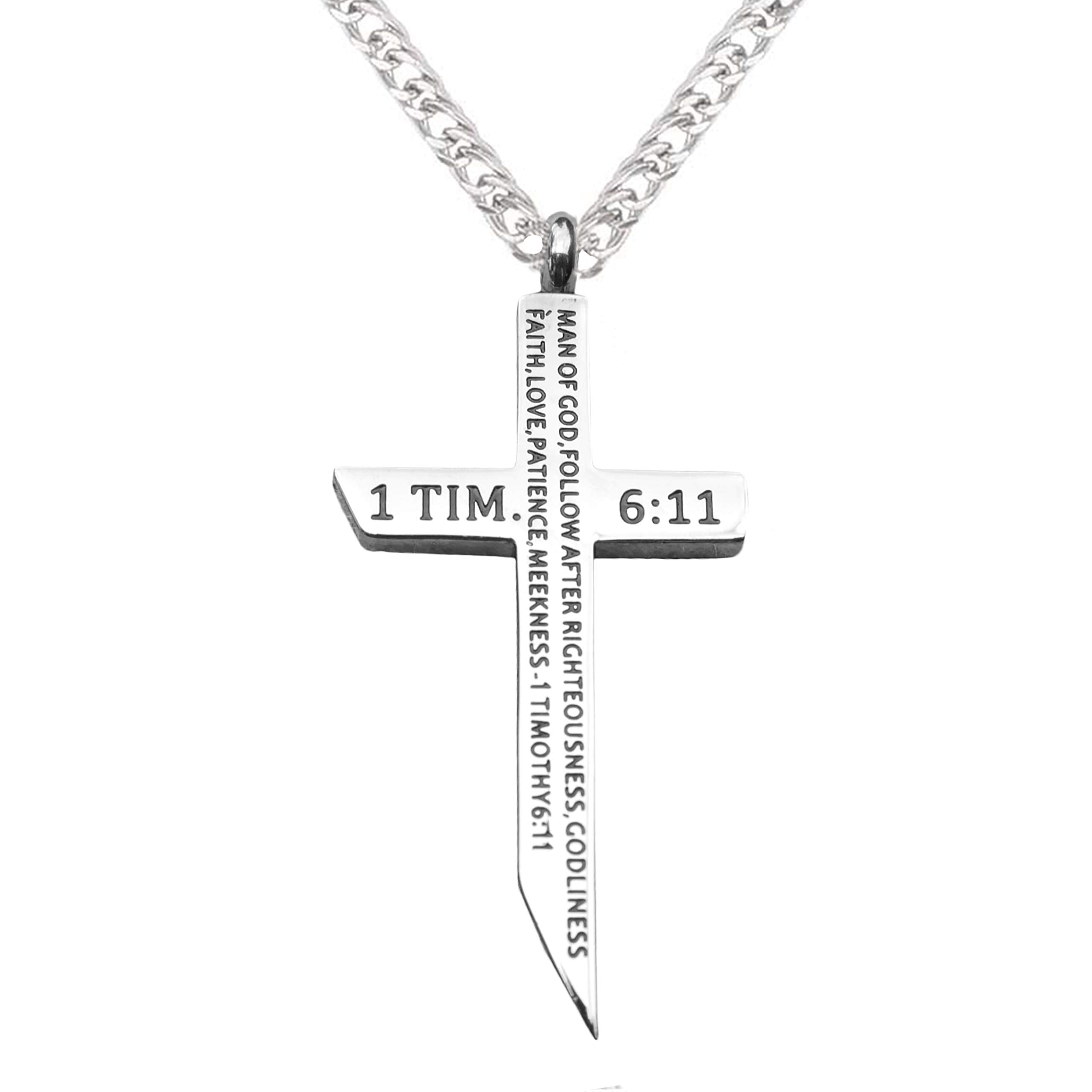 epiphaneia Men's Stainless Steel Cross Necklace"Man Of God" 1 Timothy 6:11. Mens Jewelry Cross Necklaces Christian Religious Gifts Christians for Men - Birthday gift for Dad, Father's Day, Christmas