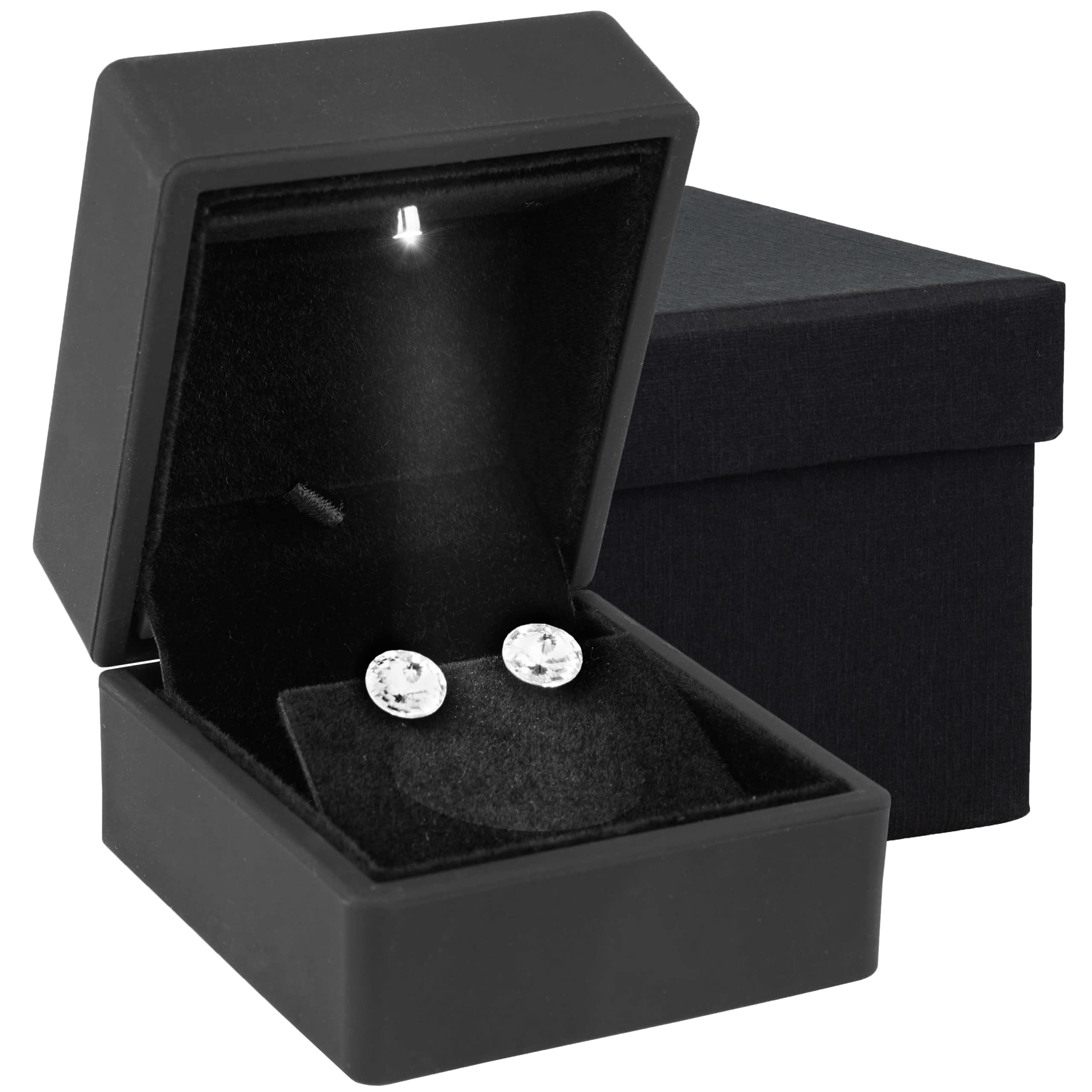 Noble Earring Box with LED Light - Unique Jewelry Display Gift Box with Velvet Interior (Black)