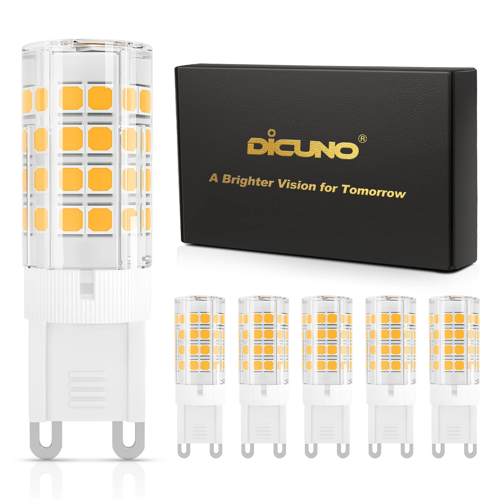 DiCUNO G9 LED Light Bulb 3W, Equivalent to 40W Halogen, Warm White 2700K, Not Dimmable, 100-240V, Energy Saving Light Bulbs 380LM, 6-Pack