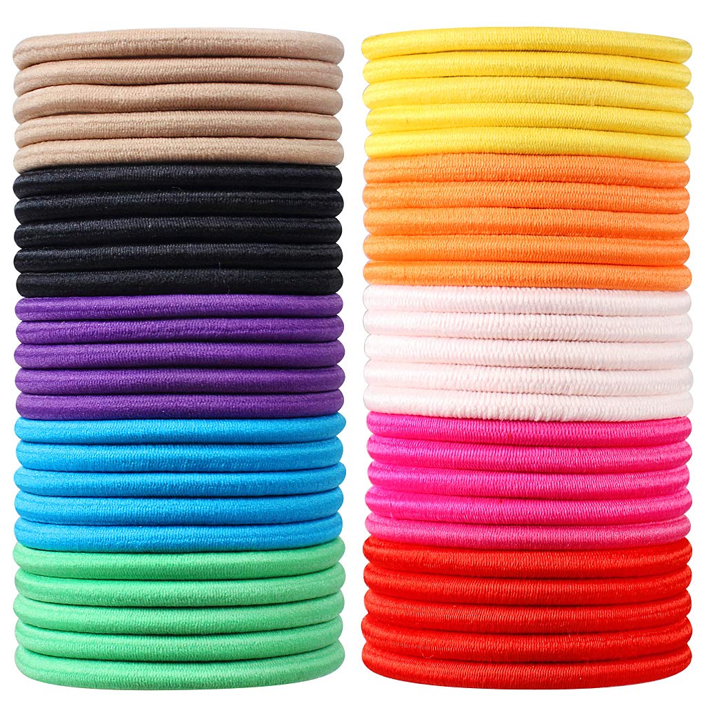 JCF Elastic Hair Ties,50Pcs Multicolor Hair Elastic Bands Ponytail Holders,4mm Hair Bobbles Hair Bands for Women and Girls(Multicolor)