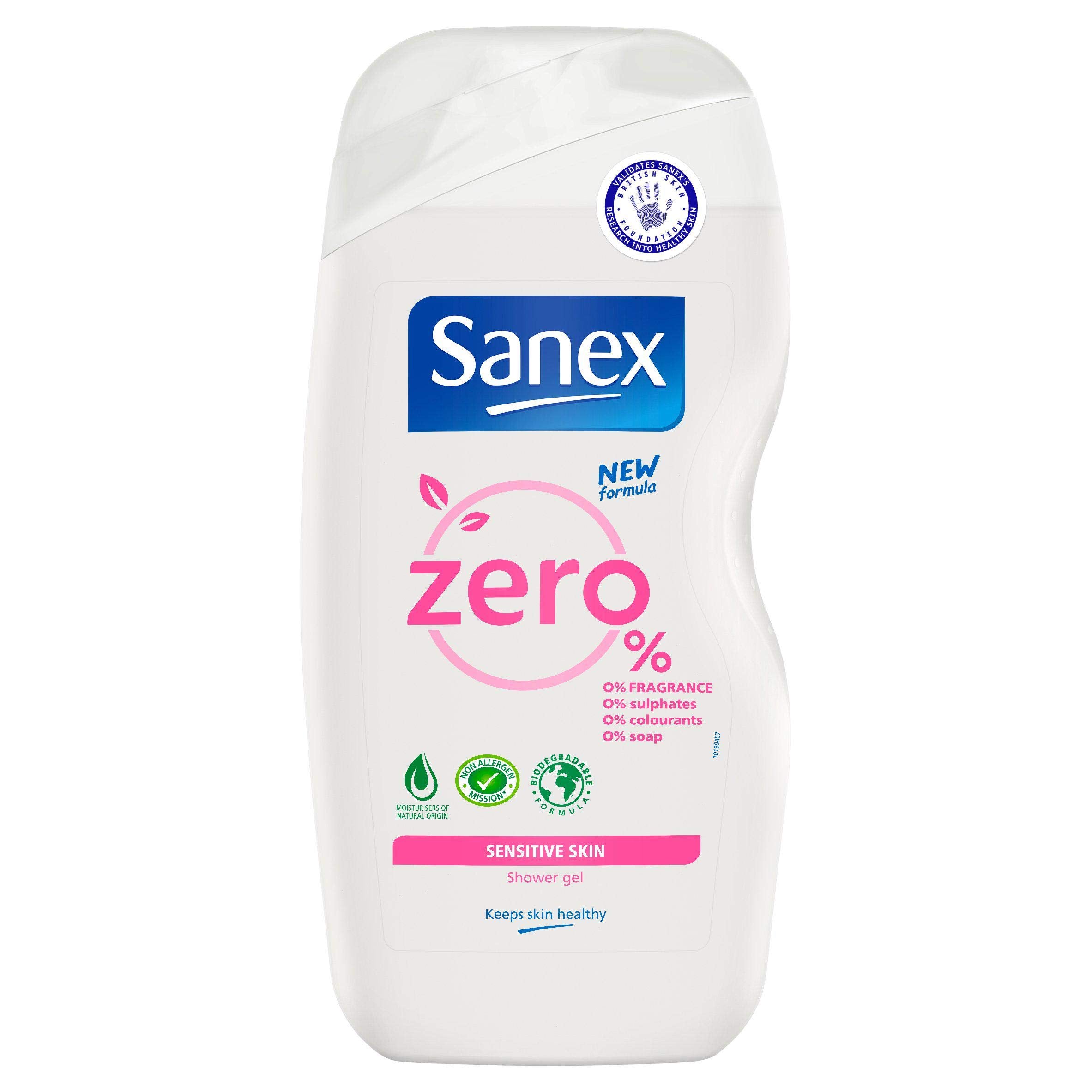 6 x Sanex Zero% Sensitive Skin Shower Gel 250ml