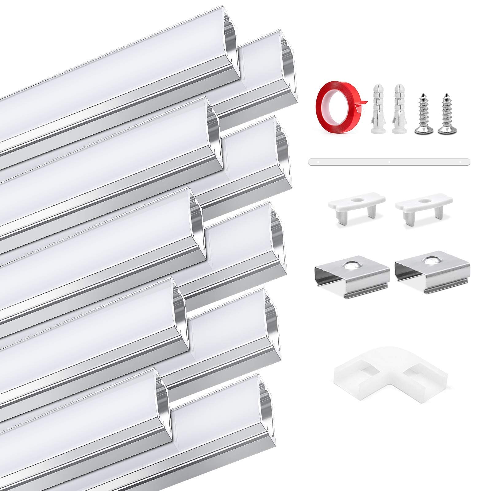 LED Channel, HOMMAND LED Profile 10 Packs 1m/3.3ft U-Shape, LED Diffuser and LED Aluminium Profile with Corner Connectors, End Caps, Mounting Clips and Adhesive, LED Strip Channel 10m