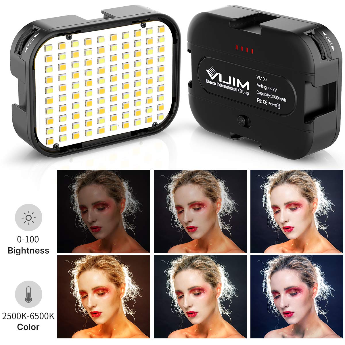 VIJIM VL100C Portable LED light, LED Camera Light Dimmable 3200-6500K with Cold Shoe Mount, for Sony, Nikon, Canon DSLR Camera and Vlogging, Youtube, TikTok Live Streaming and Photography Portrait