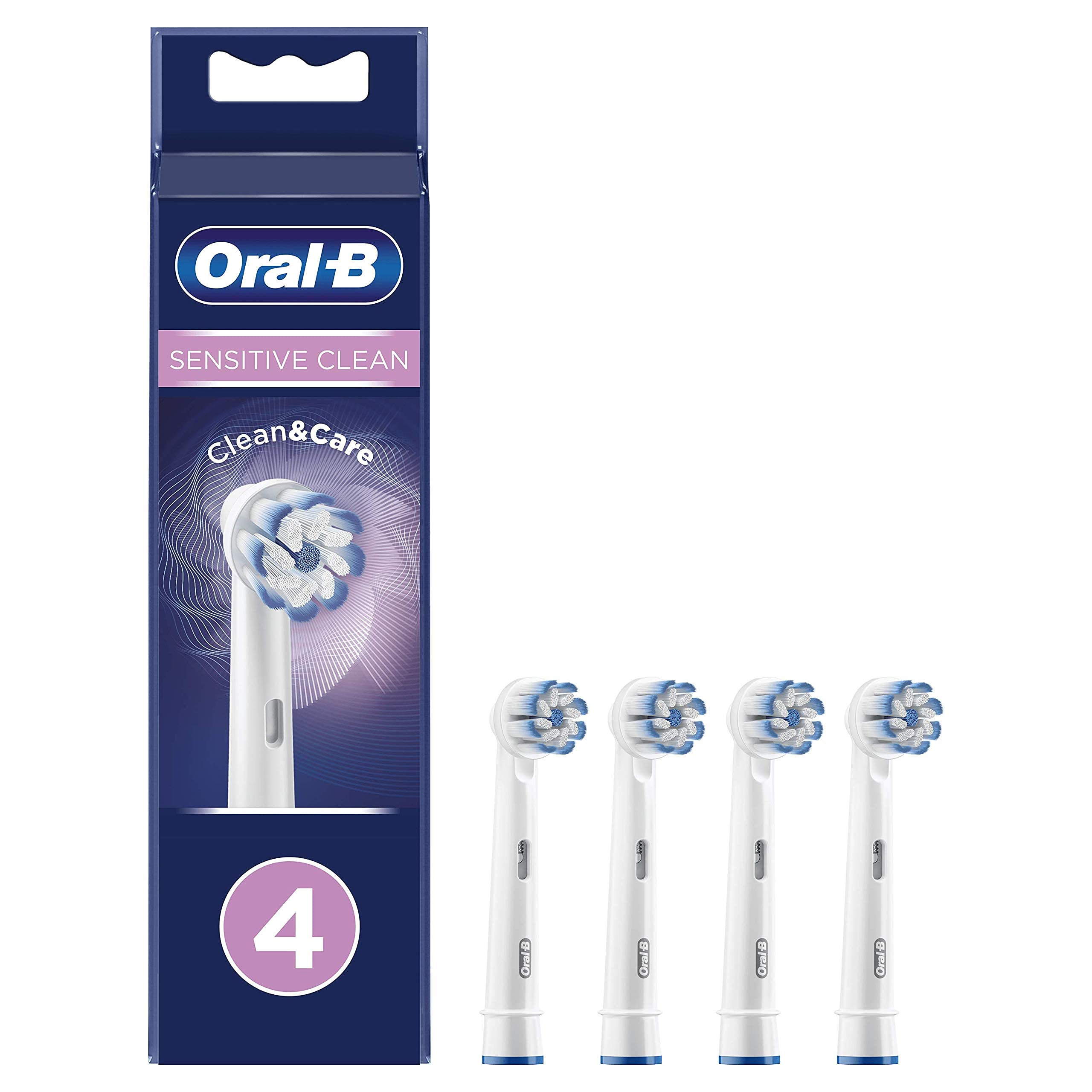 Oral-B Sensitive Clean Electric Toothbrush Head with Clean & Care Technology, Extra Soft Bristles for Gentle Plaque Removal, Pack of 4, White