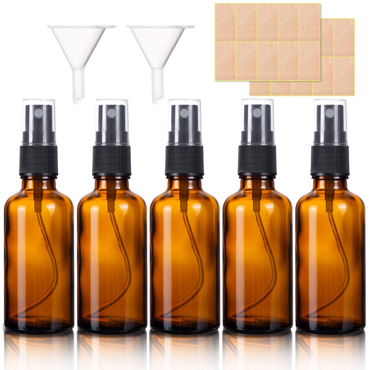 5 Pack Amber Glass Spray Bottles, 50ML Empty Fine Mist Spray Bottle for Cleaning, Perfume, Cosmetic Sprays