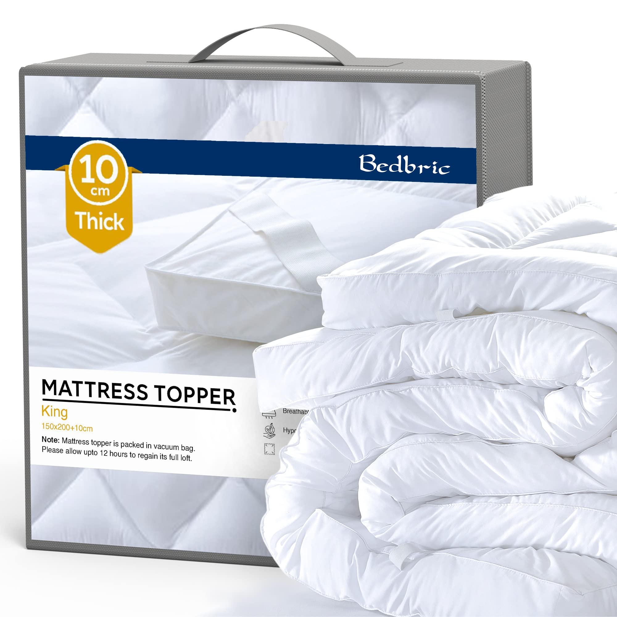 Bedbric King Size Mattress Toppers 4 Inches Thick - Soft & Fluffy Quilted King Size Mattress Topper - Hypoallergenic Mattress Topper with Elastic Straps