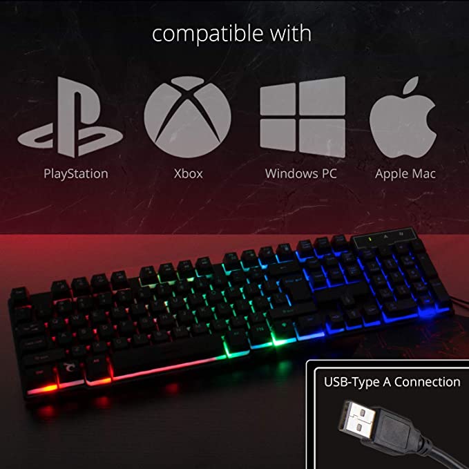 Gaming Keyboard RGB USB Wired Rainbow Keyboard Designed for PC Gamers, PS4, PS5, Laptop, Xbox, Nintendo Switch, Orzly - RX-250 Hornet Edition (Black)