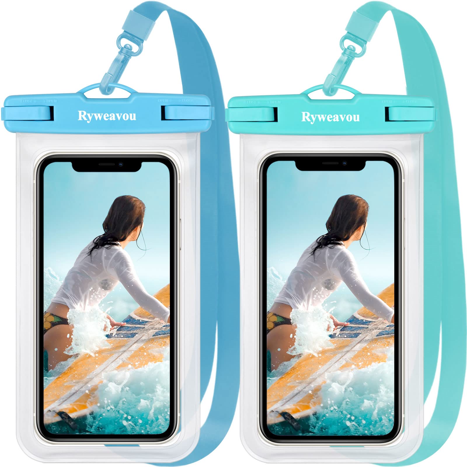 Universal Waterproof Phone Pouch - Ryweavou Waterproof Phone Case for swimming Compatible for IPhone Pro Max Xs Max XR X Samsung Huawei up to 7", IPX8 Waterproof Cellphone Dry Bag-2 Pack