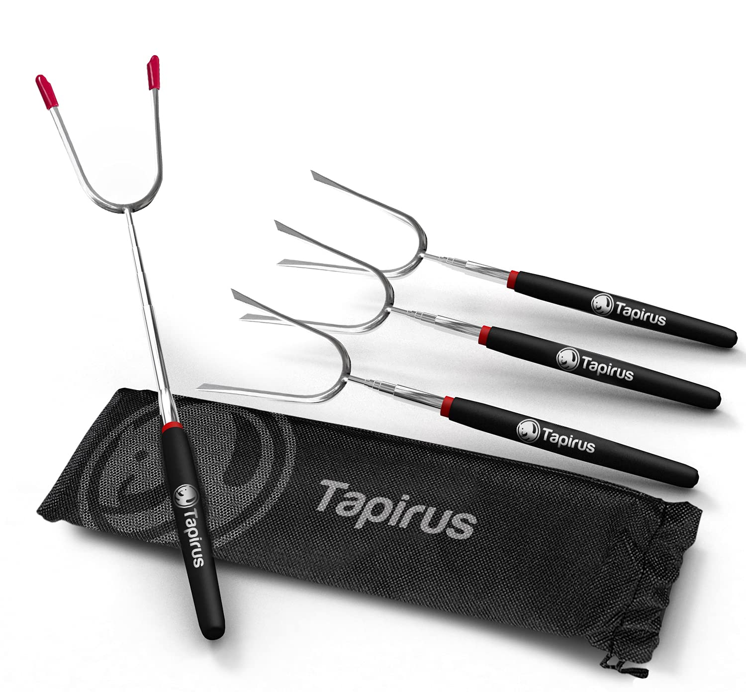 Tapirus Marshmallow Roasting Sticks | Set of 4 Extra Long Extendable Campfire Sticks | Protect Kids with Insulated Handles | Extendable Smore & Hot Dog Skewers | Heavy Duty Metal Camping Equipment