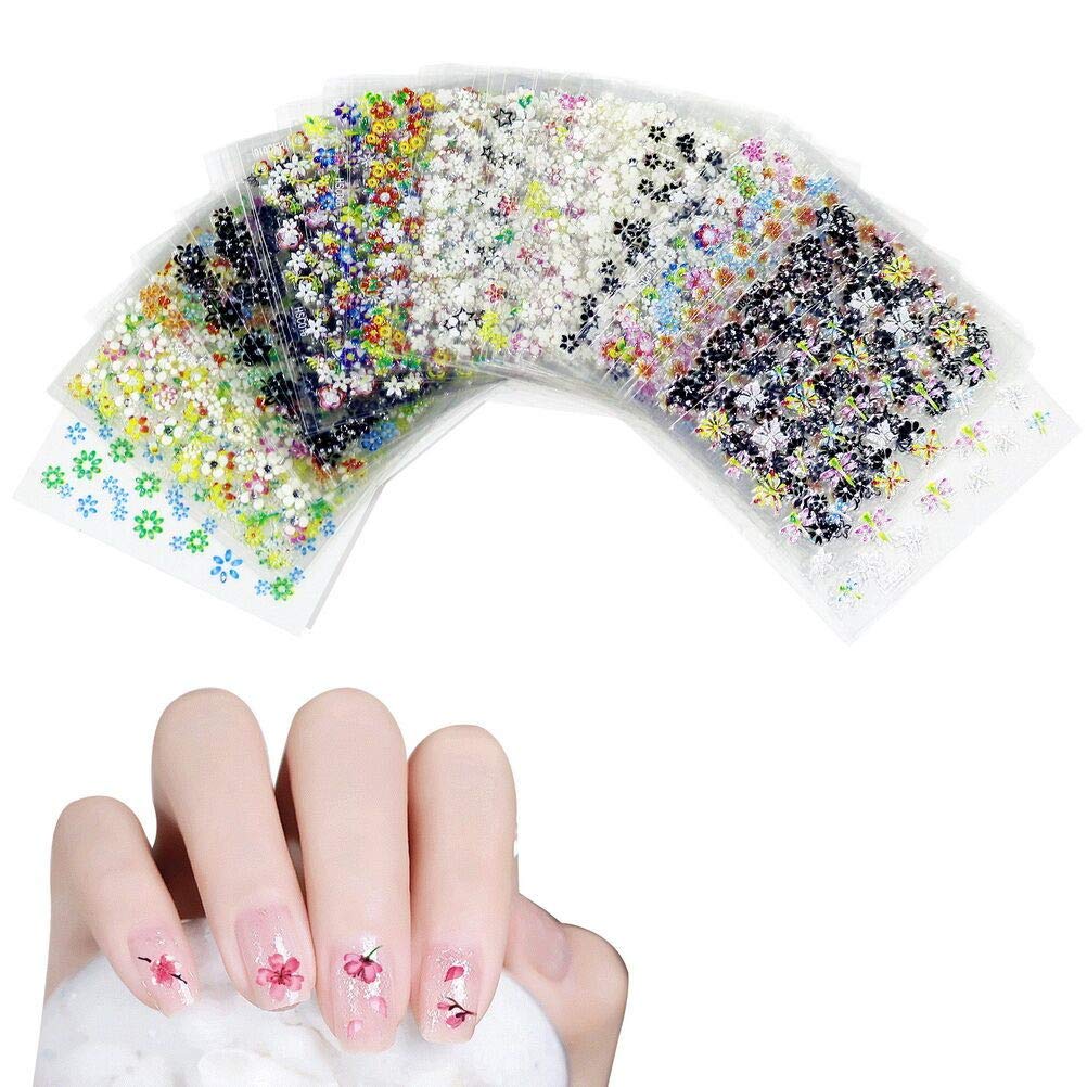 nuoshen 50 Sheets 3D Flower Nail Stickers Nail Art Designs Self-adhesive Nail Decals for Girl (More Than 1500pcs)