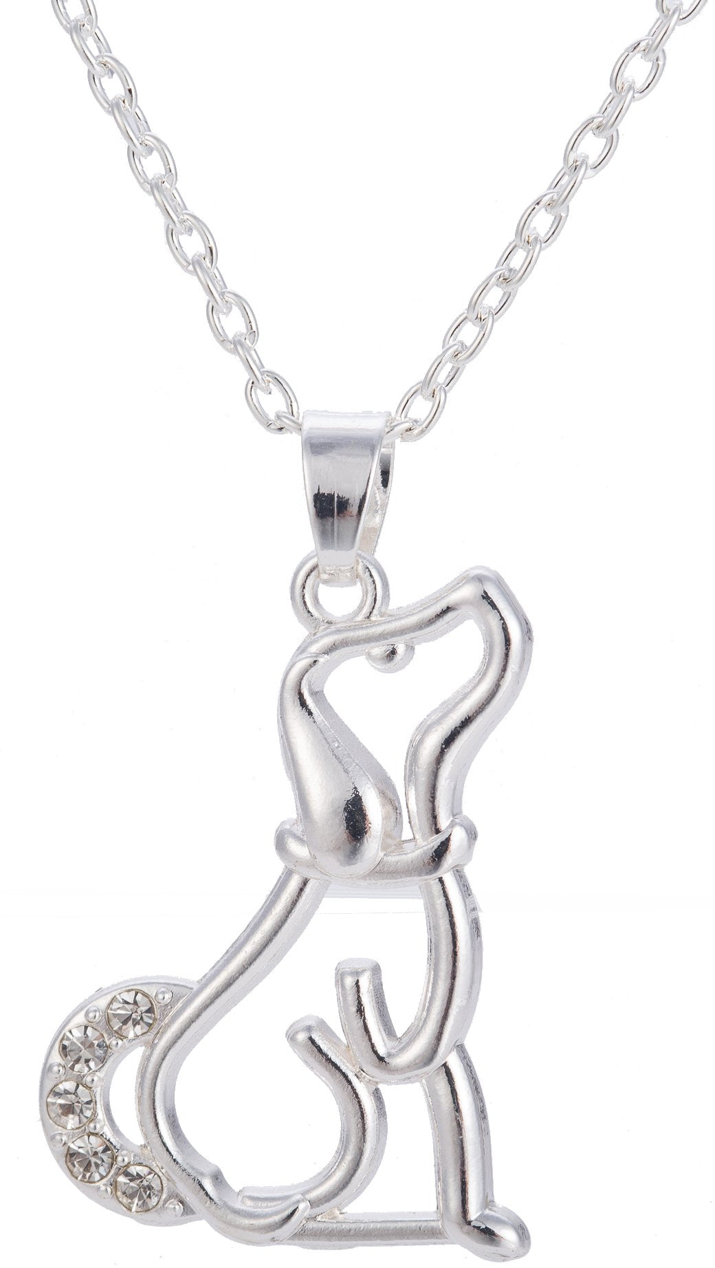 Lovely Silver Crystal Sitting Dog Puppy Pendant Necklace for Men Women Girls Boys Animal Jewelry