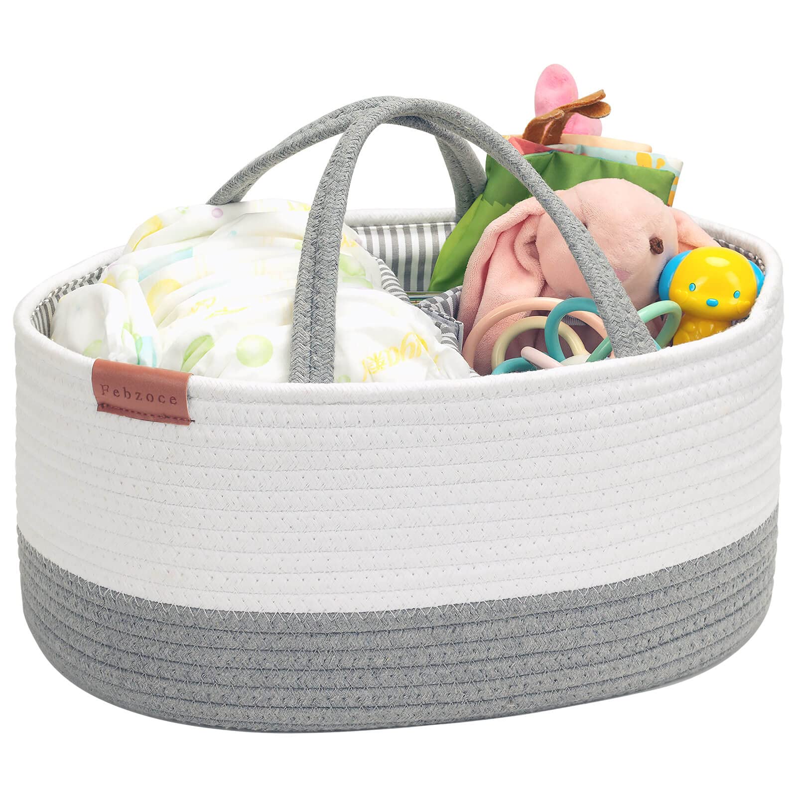 Baby Nappy Caddy Organiser, Diaper Changing Bag Cotton Rope Toy Storage Basket with Removable Inserts Portable Bin Newborn Shower Gift Basket