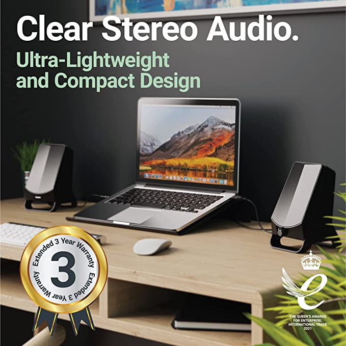 MAJORITY DX10 PC Speakers | Stereo Sound System I USB Plug and Play | Headphone Jack I 3.5mm Audio Connection