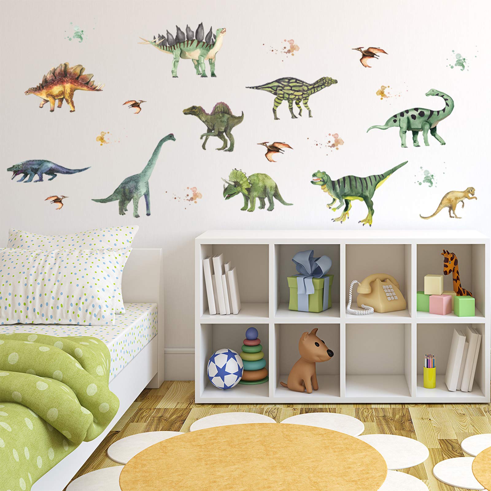 14 Pieces Forest Dinosaurs Wall Stickers Animals Wall Decals, LINYAPRY Removable Peel and Stick Wall Decals, Baby Wall Papers for Classroom Kids Bedroom Bathroom Nursery Home Decoration