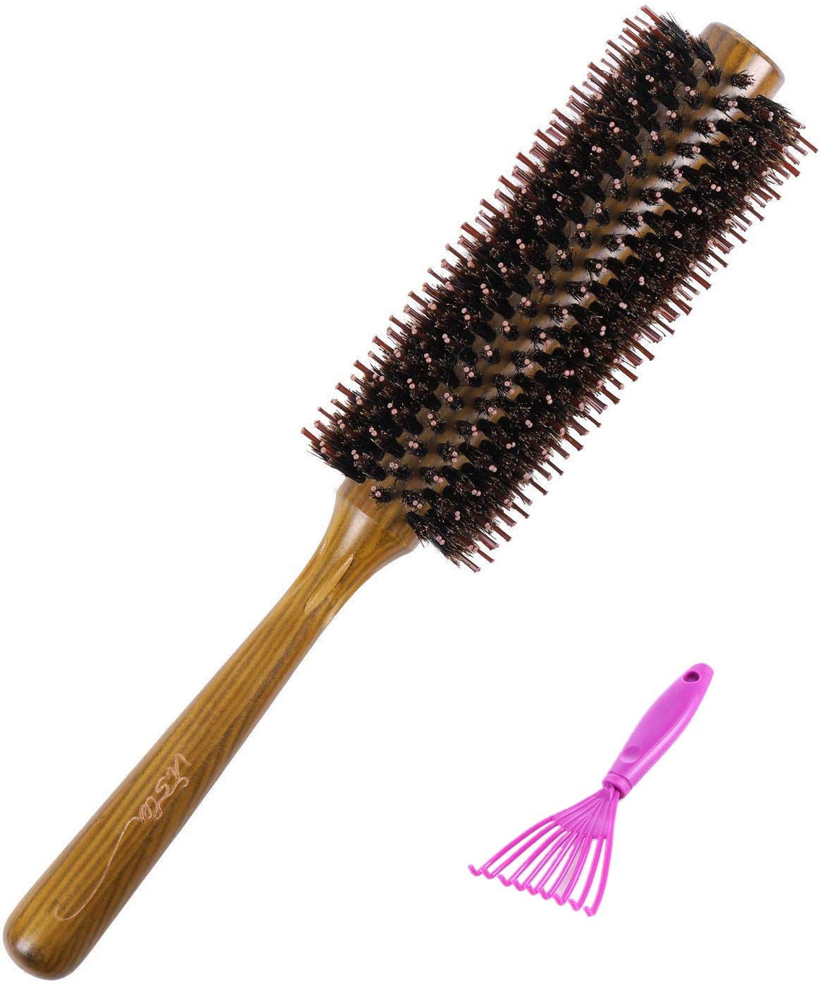 Boar Bristle Hairbrush Vista Round Hair Brush Wooden Handle Anti Static Hairbrush for Hair Styling, Drying, Curling