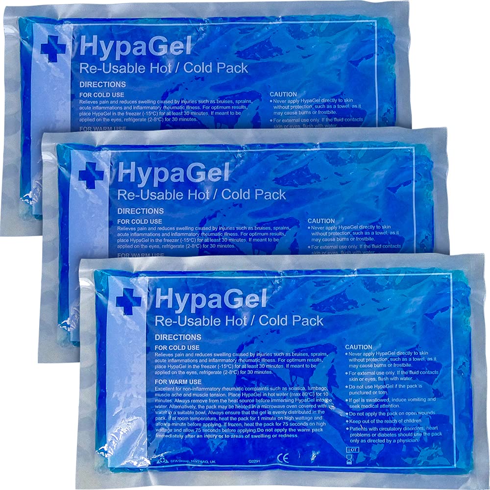 HypaGel Reusable Hot Cold Gel Ice Pack, Freeze or Microwave Pack of 3 for Sports Injuries Pain Relief - Standard