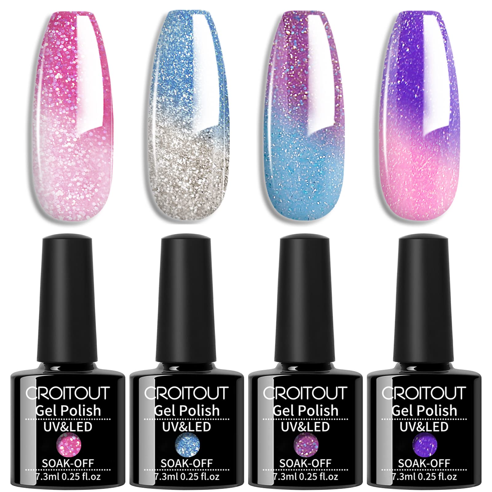 Croitout UV Gel Nail Polish Set, Colour Changing Gel Polish Colours Set, Soak off Nail Gel Polish Set, Long Lasting Glossy Shellac Nail Polish Kit, Best Gift for Women 4 x 7.3ml