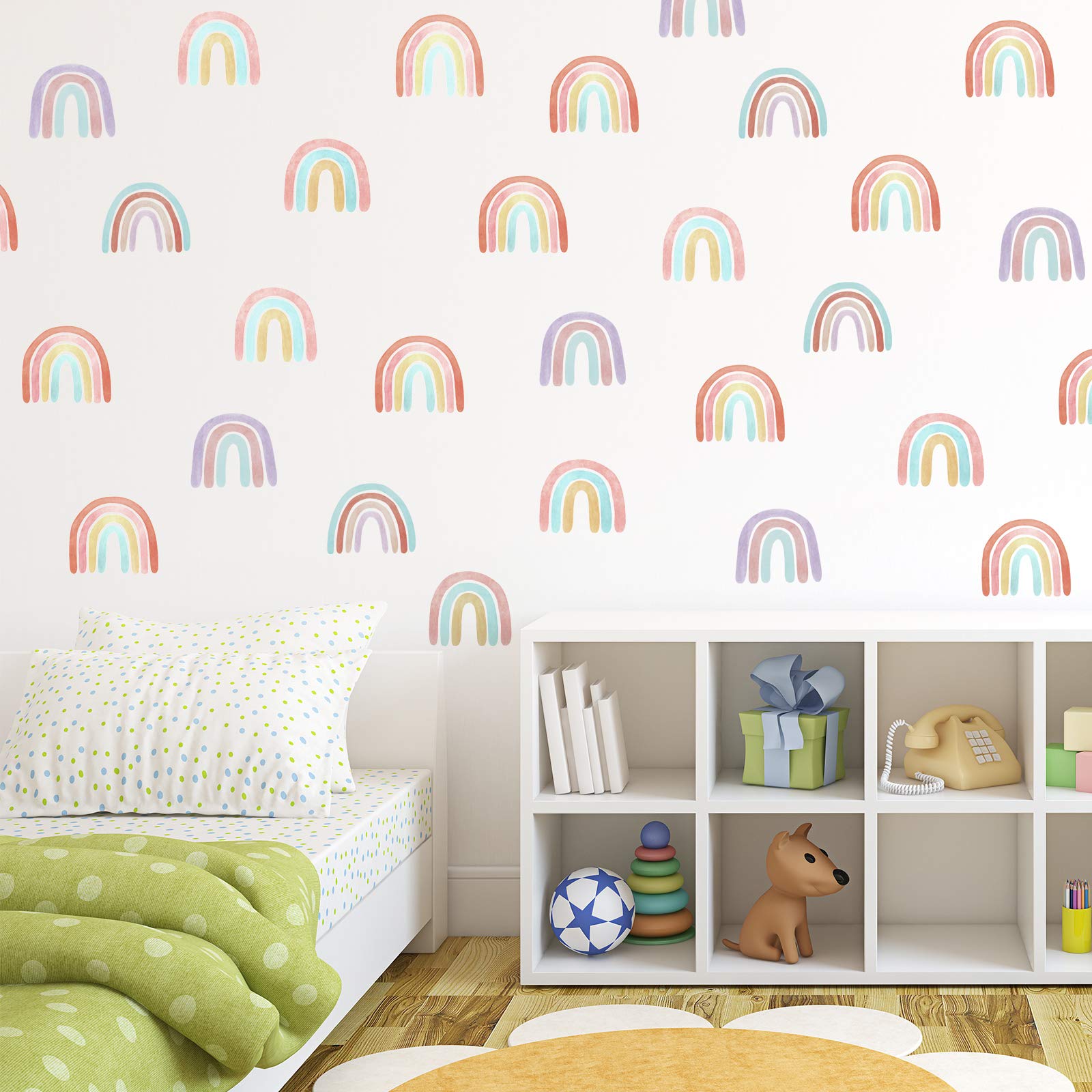 72 Pieces Colorful Boho Rainbow Wall Decals Stick and Peel Removable Vinyl Waterproof Rainbow Wall Stickers for Girls Kids Nursery Bedroom Decorations