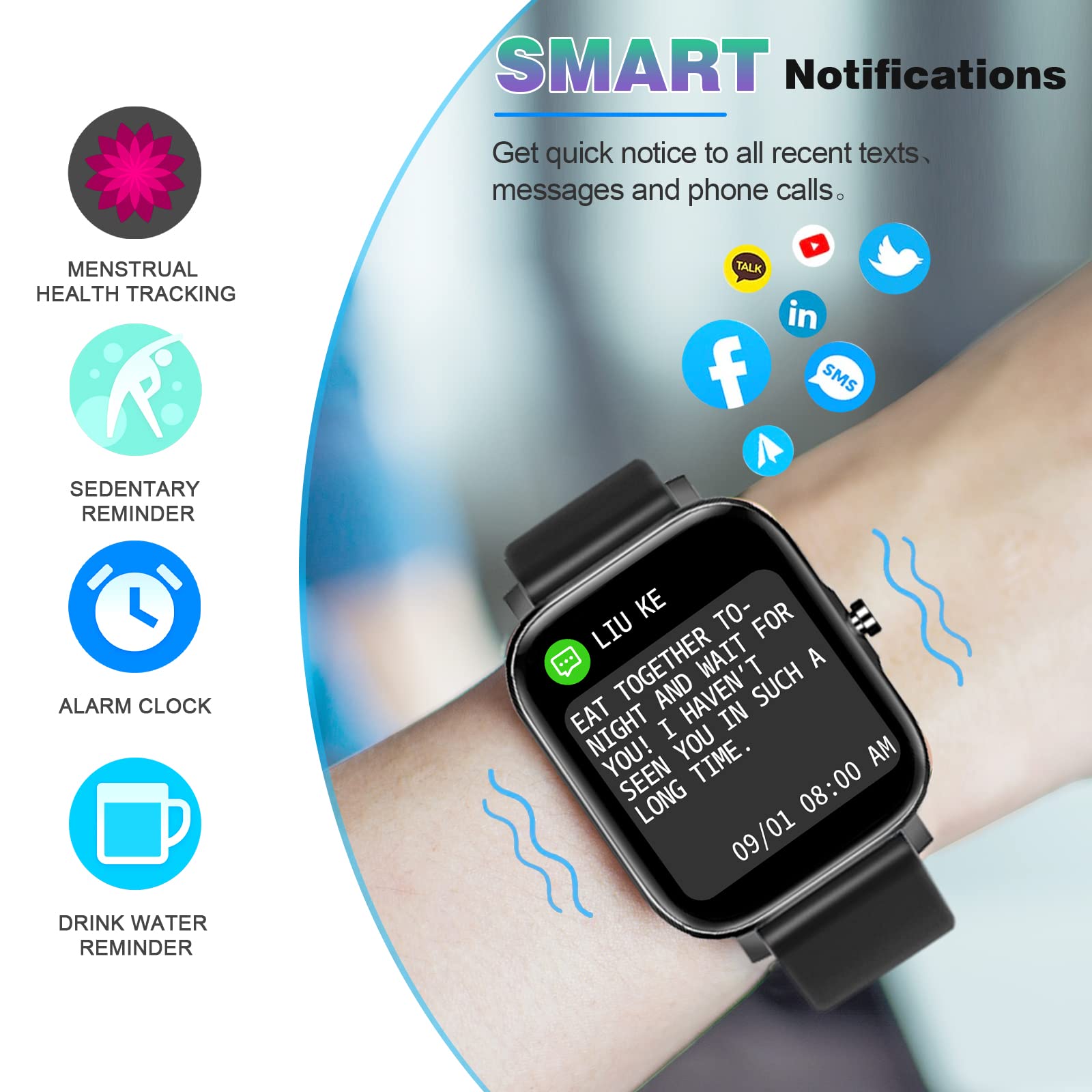 Smart Watch, 1.69" Touch Screen Smart watch for Men Women, Fitness Watch with Heart Rate Sleep Monitor IP68 Waterproof Step Counter Watch, 12 Sports Modes Fitness Activity Trackers for Android iOS