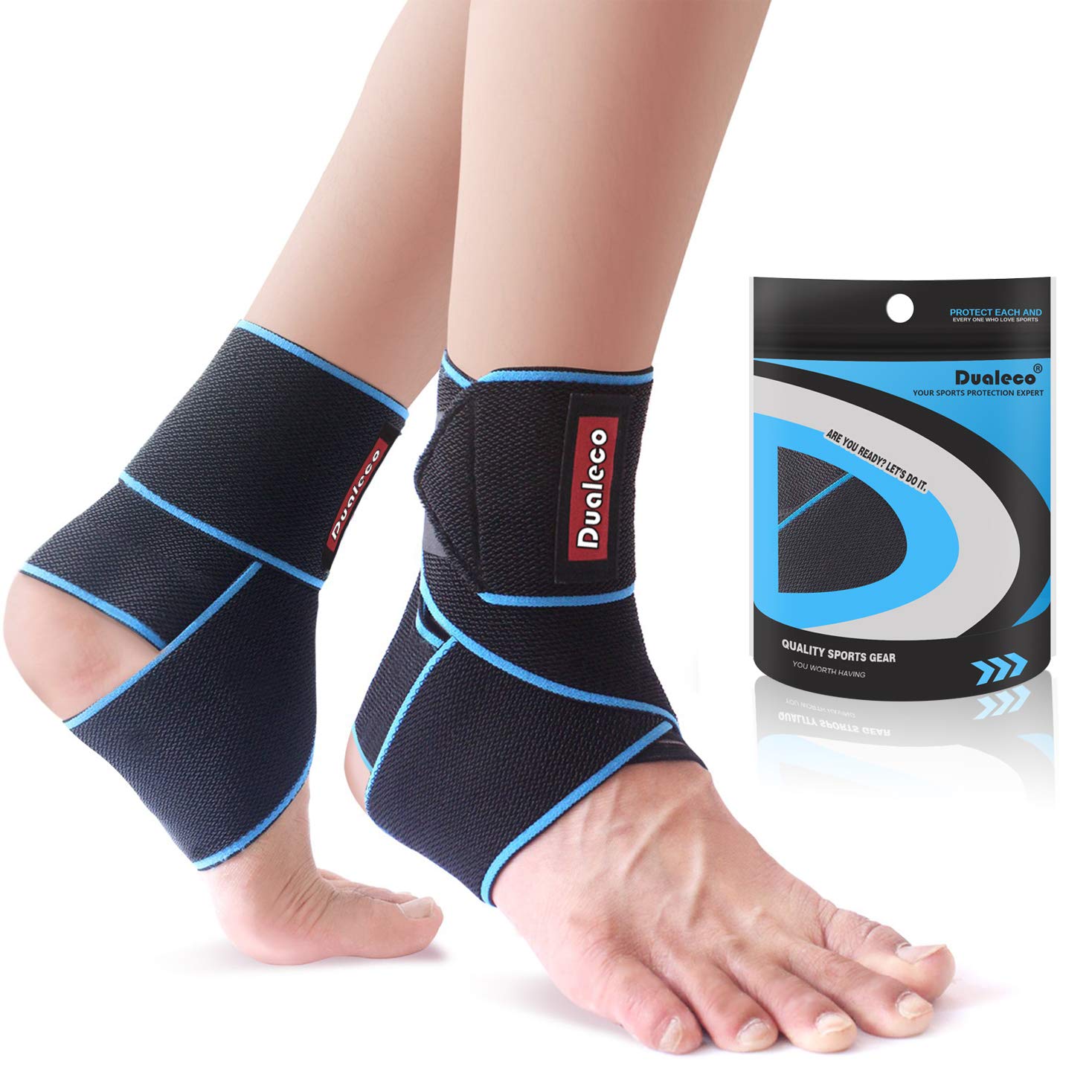 Ankle Support 1 Pair, Adjustable Ankle Support Brace for Women/Men/Kids, Elastic Compression Ankle Strap, Ankle Support for Sprained Ankle/Ligament Damage/Achilles Tendon/Weak Ankles/Sports by Dualeco