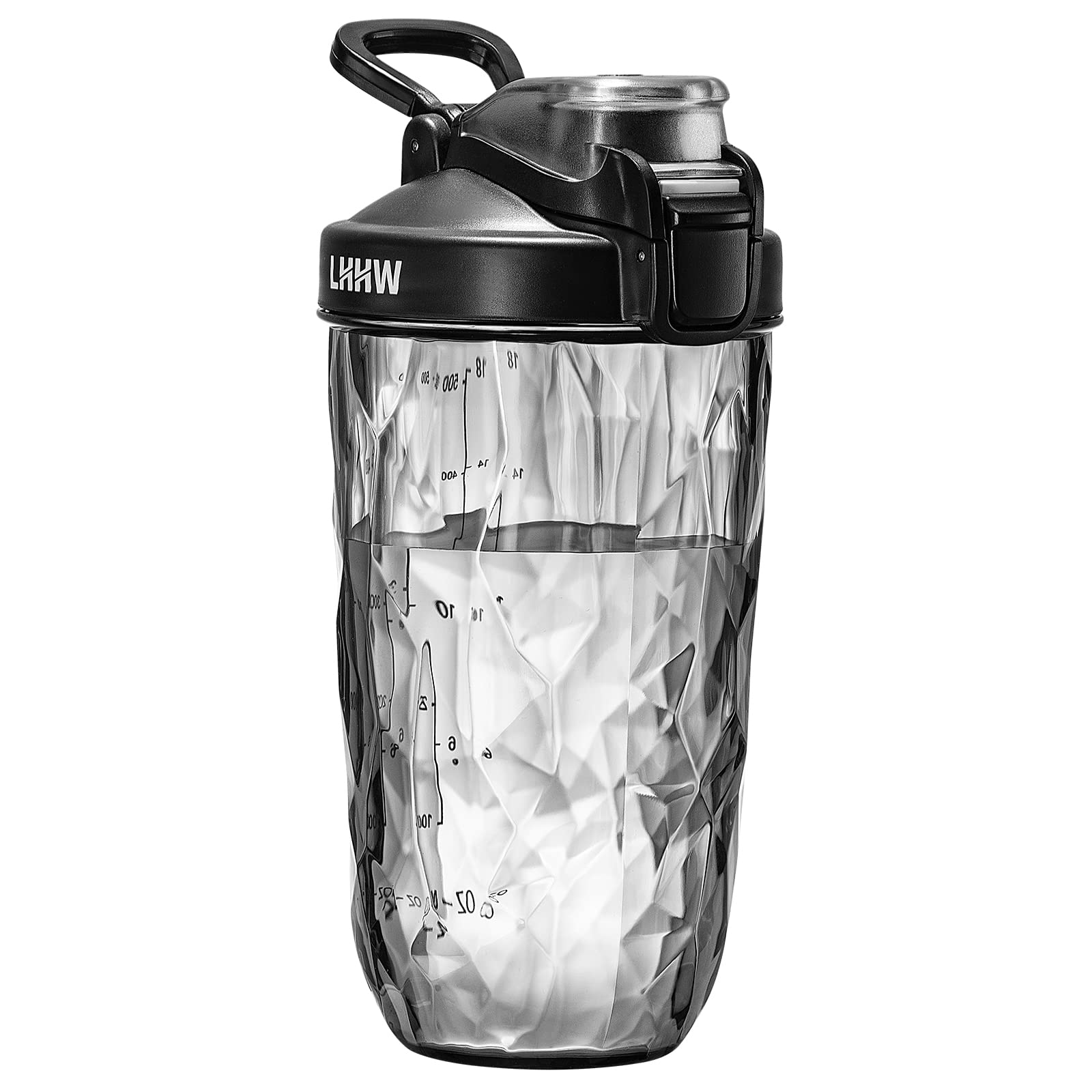 LHHW Protein Shaker Bottle Protein Shaker without ball, 650ML Nutrition Mixer with Leak Proof Design-BPA Free(Black)