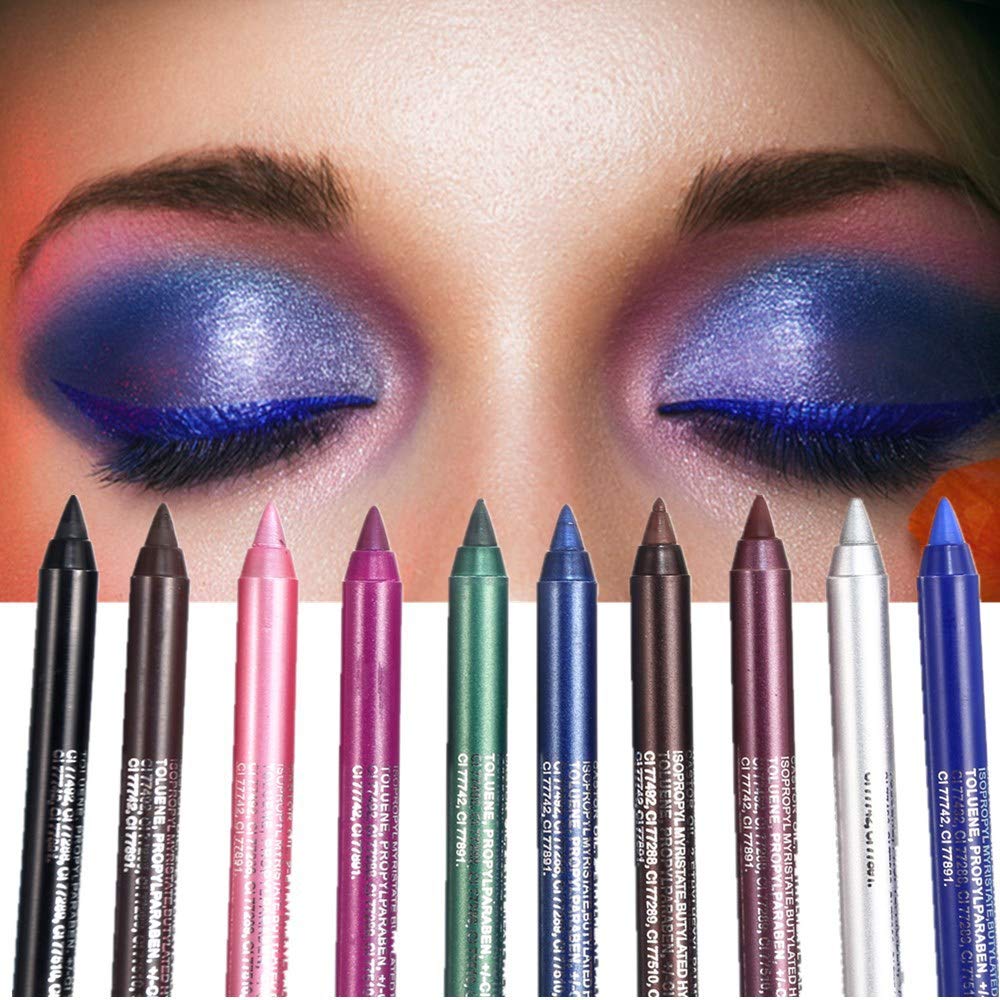 10 Pcs Eyeliner Eye Shadows Pen Professional Eyeliner Pencil Set Waterproof Glitter Colorful Eyeliner Pen Eye Liner Makeup Tool for