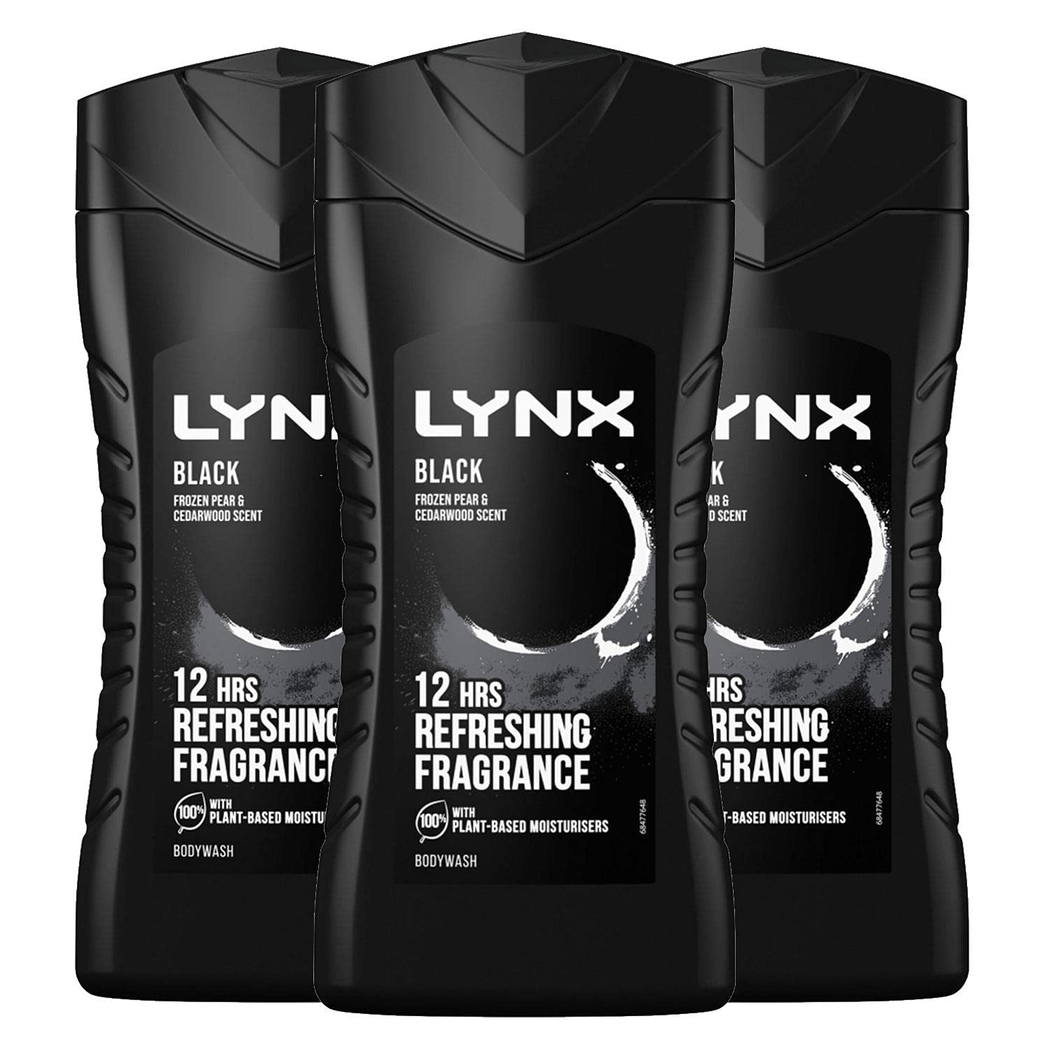 3 Pack of Lynx 12 Hours Shower-Fresh Scent Refreshing Black Frozen Pear and Cedarwood Scent Body Wash, 225ml with Plant-based Moisturisers