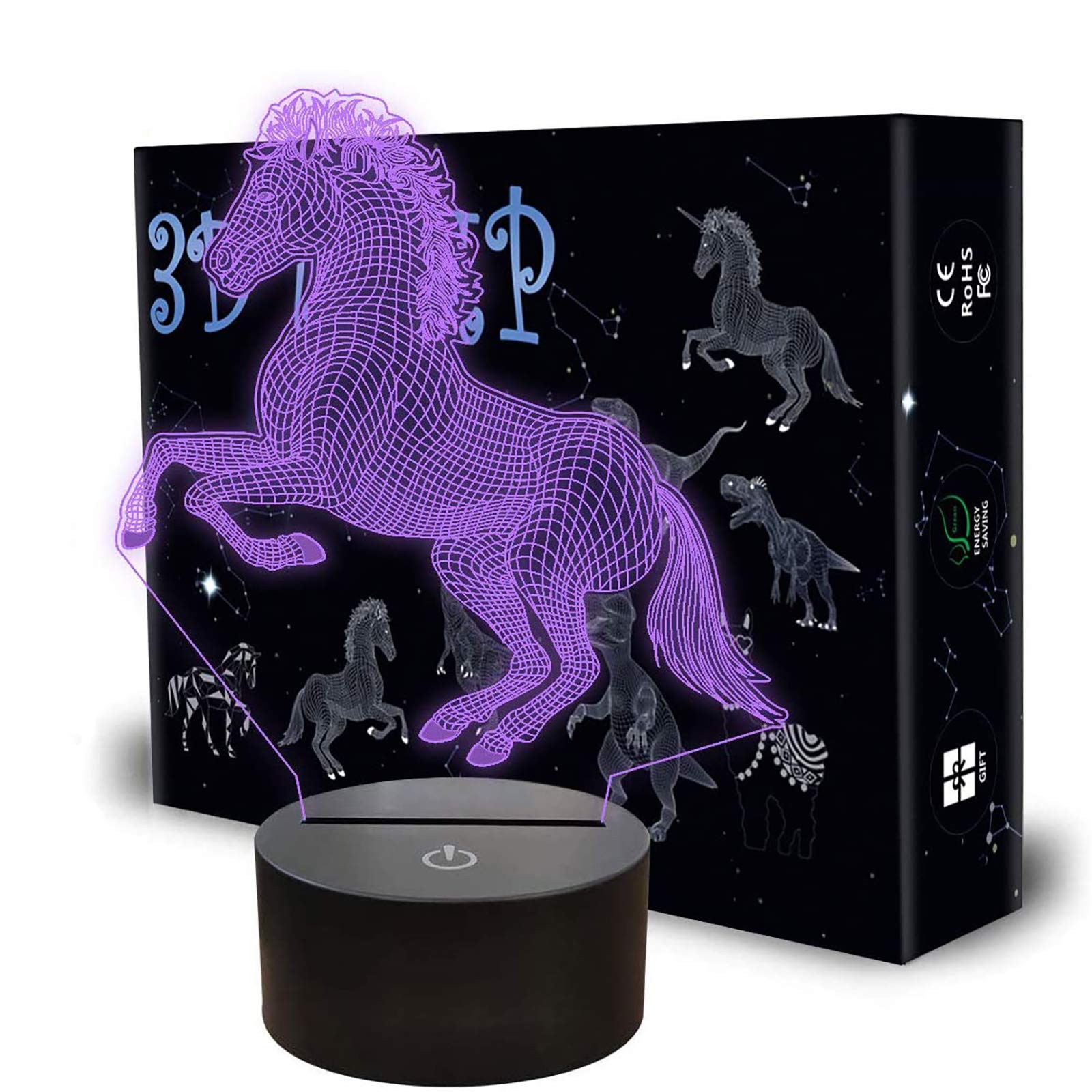 Horse 3D Lamp, LED 3D Night Light 7 Colors Changing with Touch Switch & USB Charge Kids Bedside Table Lamp for Girls Christmas Birthday Gifts Home Decor Light by QpenguinBabies