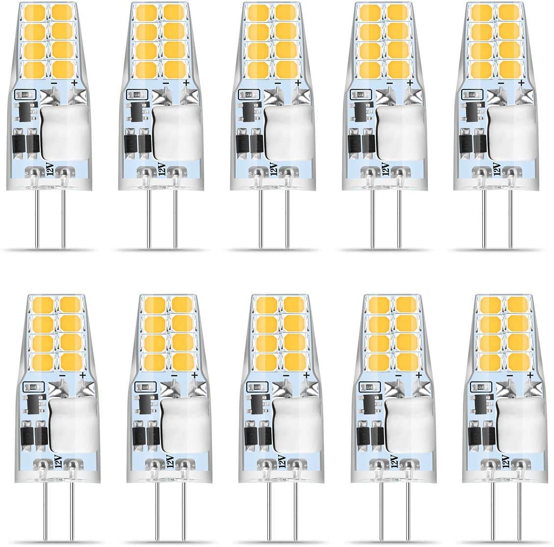 Wenscha G4 LED Bulbs Warm White 3W Halogen AC/DC 12V G4 Light Bulb Non-Dimmable 35W Equivalent G4 Bulb Bi-Pin Base Mini Capsule Lamp, 350LM 3000K (10 Pack) 