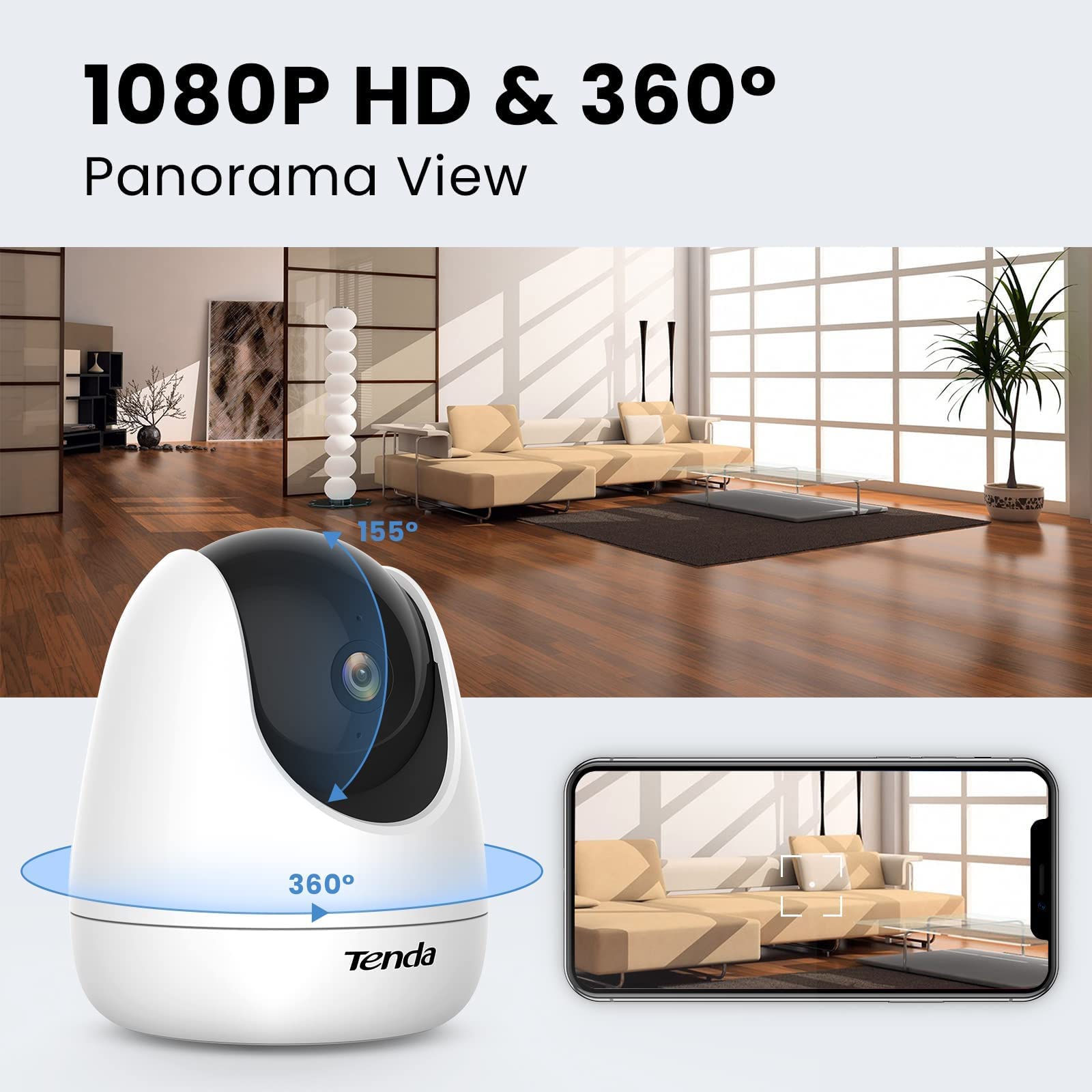 Tenda Pan/Tilt Indoor WiFi Camera,1080P Pet Dog Camera,360° Home Security Camera,Auto Tracking/Sound&Light Siren/Night Vision/2-Way Audio/Human&Motion Detection/Privacy Mode/SD&Cloud Storage(CP3)