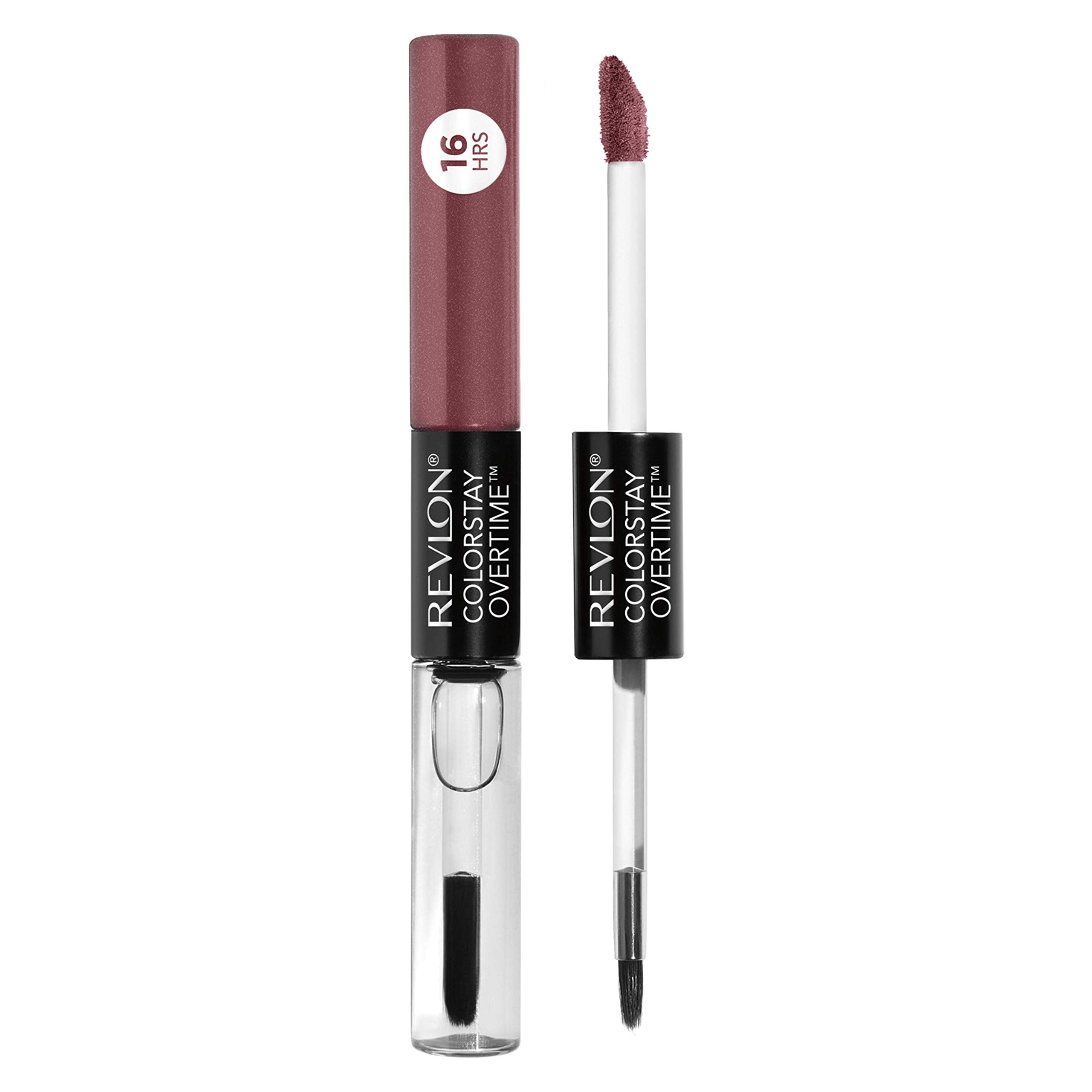 Revlon Colorstay Overtime Lipcolour, Dual Ended Longwearing Liquid Lipstick with Clear Lip Gloss, with Vitamin E in Plum / Berry, Everlasting Rum (370)