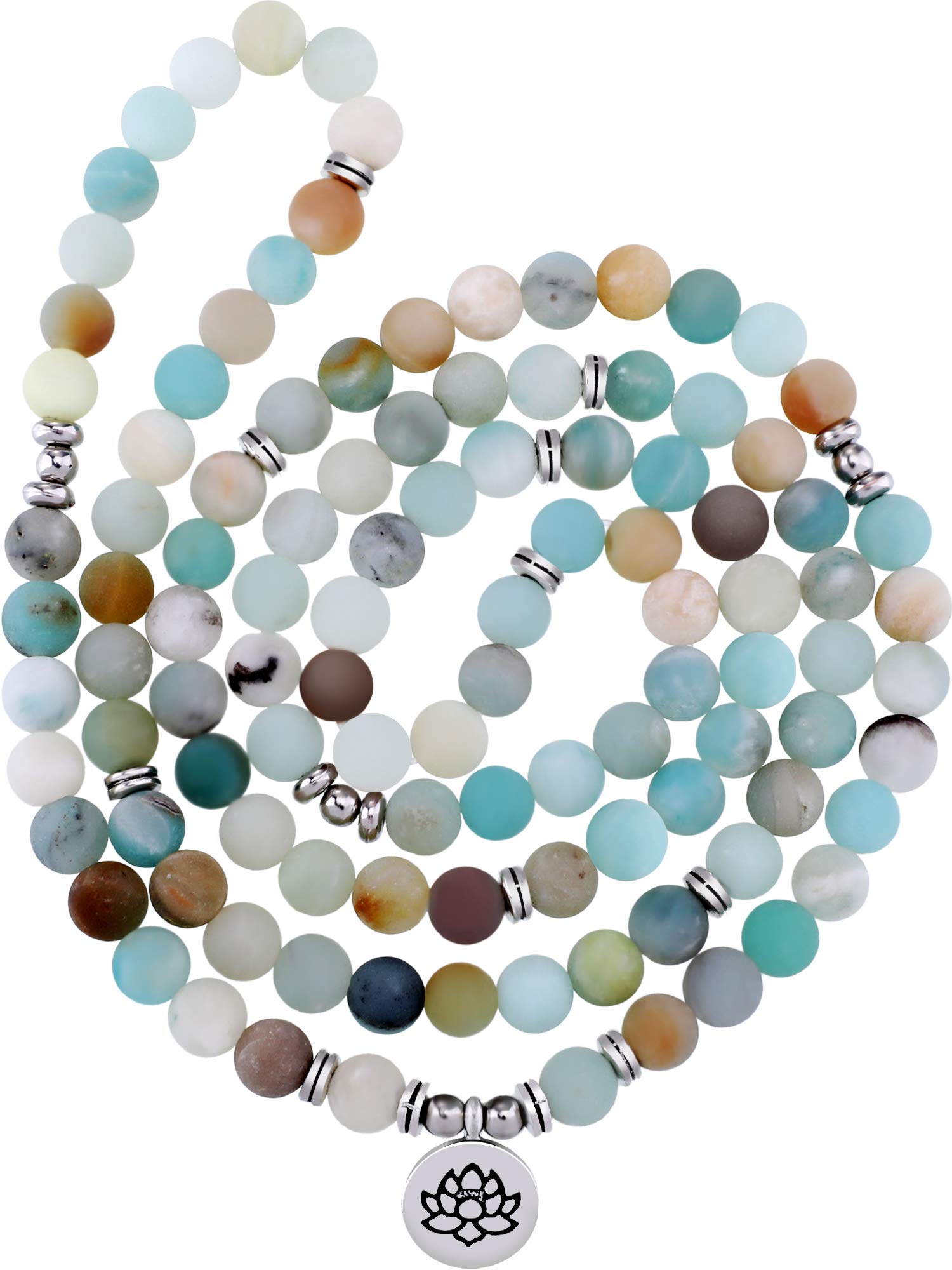 8 mm Mala Amazonite Necklace Bracelet Mala Necklace Beads Natural Gemstone Necklace with 108 Round Beads for Men Women Jewelry Decoration Supplies