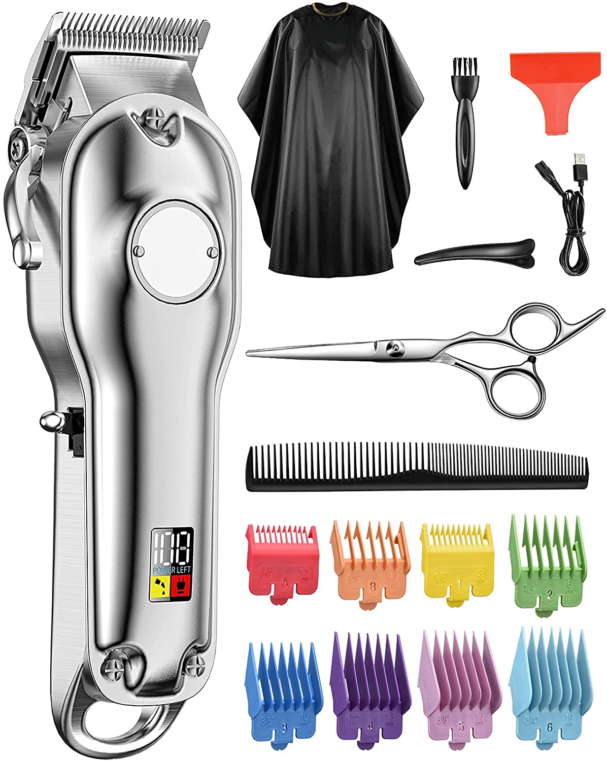 Professional Hair Clippers for Men Kids, 16Pcs Mens Hair Clippers Cordless with 5 Hours Using, 37DB Super Quiet Clippers for Men Haircut, Hair Scissor, Barber Cape, 8 Combs (0.5mm-19mm)