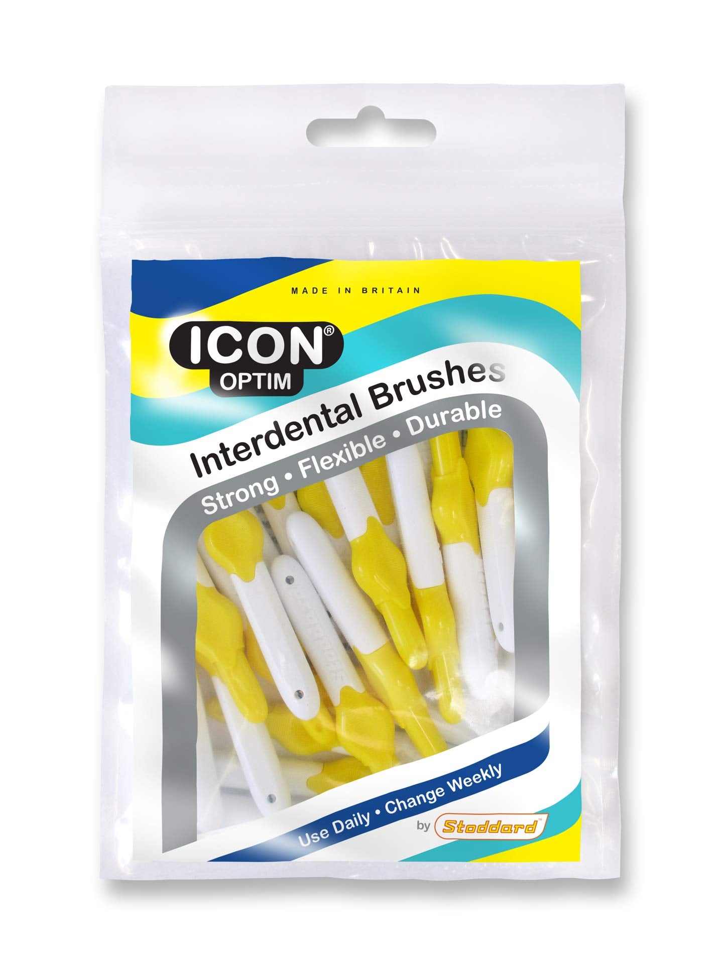 25 Stoddard ICON Interdental Brushes. Value Pack. All with extendable Handles. Choose from Four Different Sizes Floss, Toothpick, Plaque, Tartar Removal Oral Hygiene Dental Brush - Yellow 0.7 mm