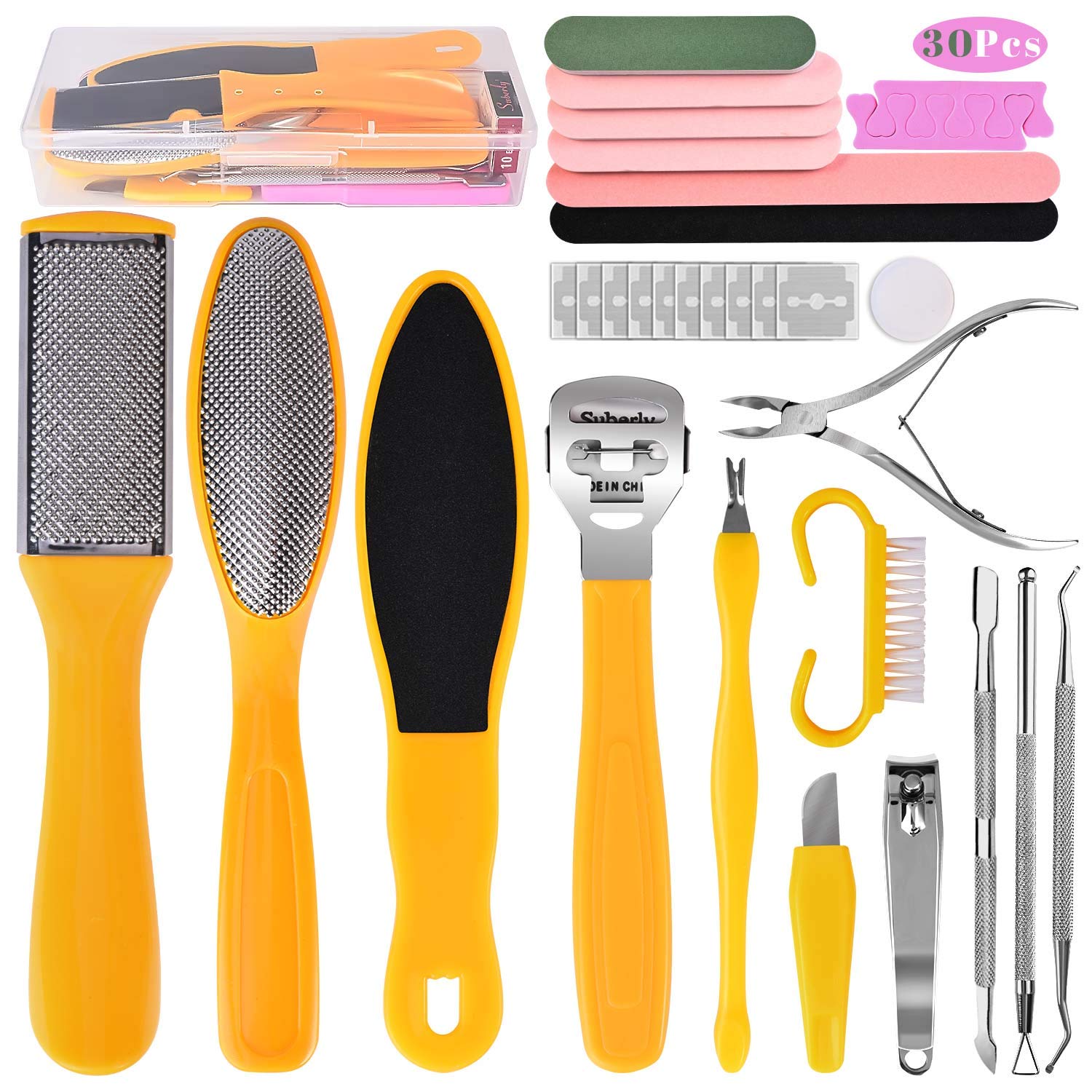 Foot File Pedicure Set, 30 in 1 Foot Files Foot Care Scrubber Kit Hard Skin Remover Feet Scrub for Women Men Salon or Home