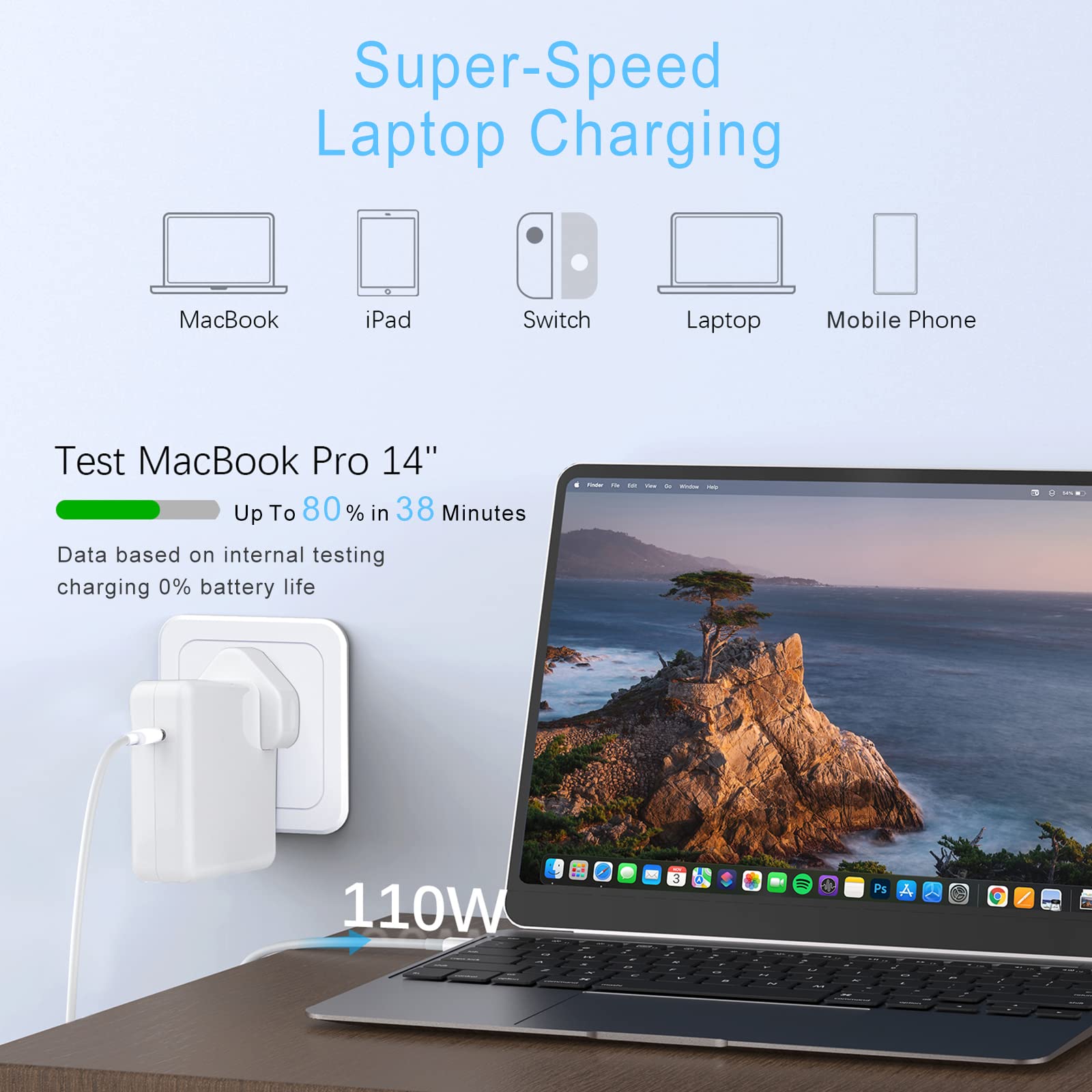 MReagle MacBook Pro Charger, 110W USB C Charger for Mac Pro, Macbook Air Charger Plug Adaptor with 1.8m C to C Cable, Compatible with MacBook Pro 16, 15, 14, 13, and More