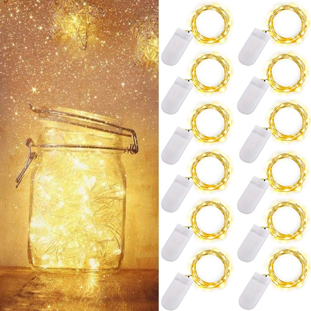 [12 Pack]Ooklee® Starry Fairy Lights Battery Operated, 2m 20 LED Copper Wire Bottle Light, Firefly String Decorative Lighting for Home Table Party Wedding Indoor Jar Garden Christmas Decor(Warm White)