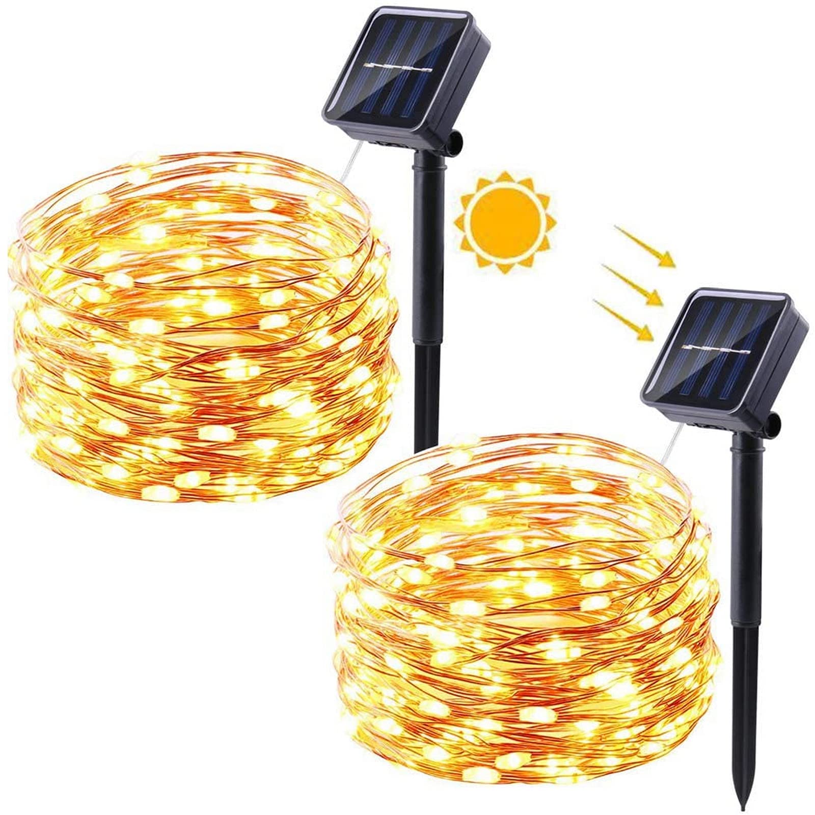 [2 Pack] Solar Fairy Lights Outdoor, Moxled 12M 120 LED Solar Garden Lights Waterproof Copper Wire 8 Modes Decorative Solar String Lights for Patio, Yard, Wedding, Party (Warm White)