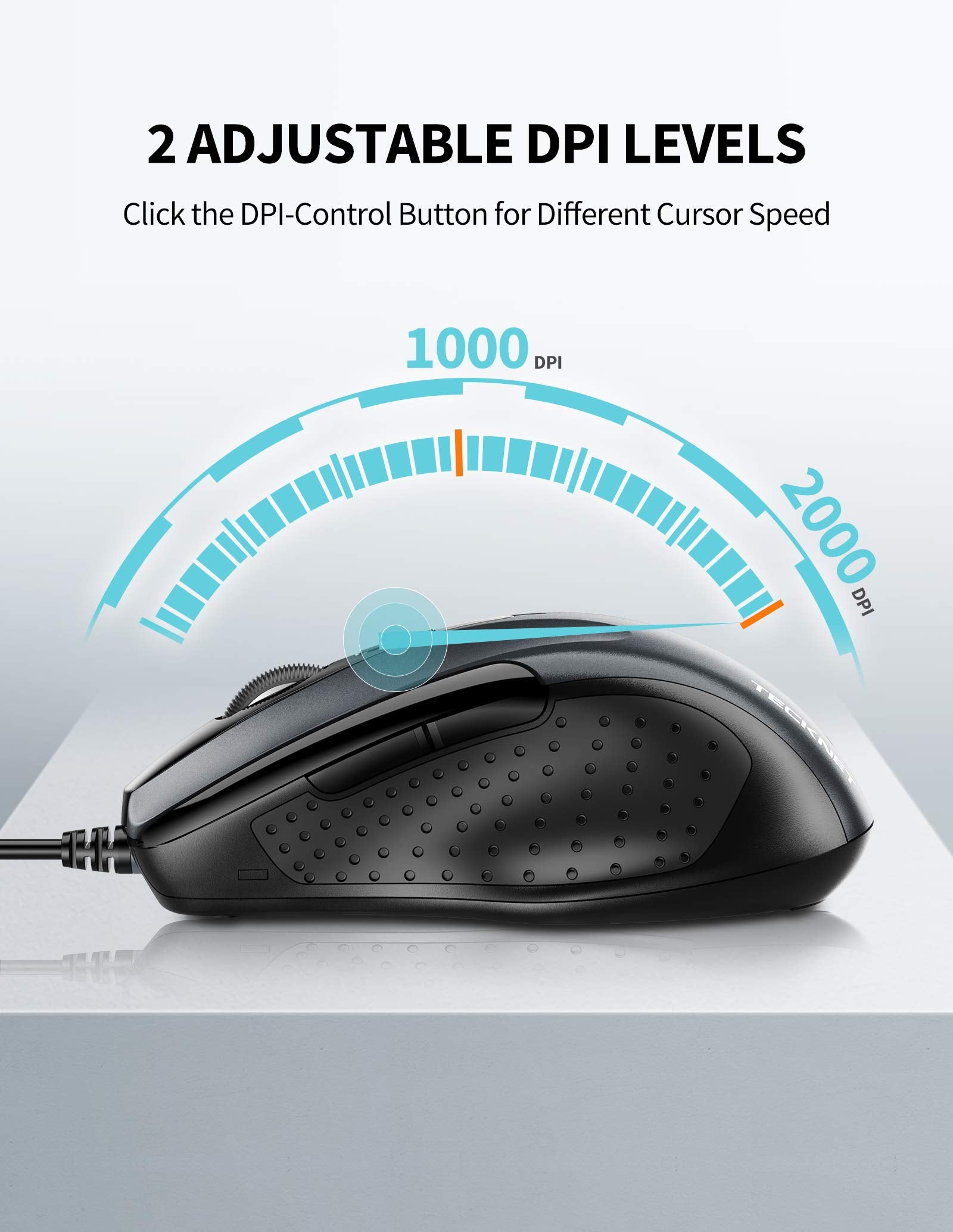 TECKNET Pro S2 High Performance Wired USB Mouse, Computer Mouse for Laptop, PC Mouse, Plug In, 6 Buttons, Upto 2000 DPI