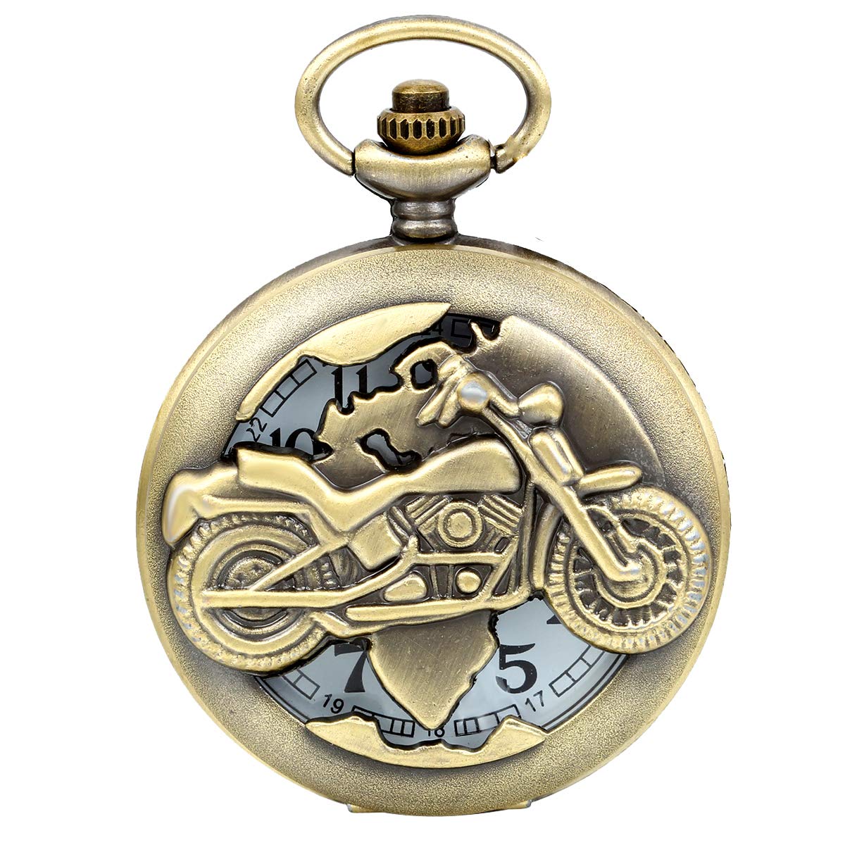 Jewelrywe Steampunk Pocket WatchBronze Biker Motorcycle Motorbike Moto Pocket Watch Necklace Pendant Mens Boys