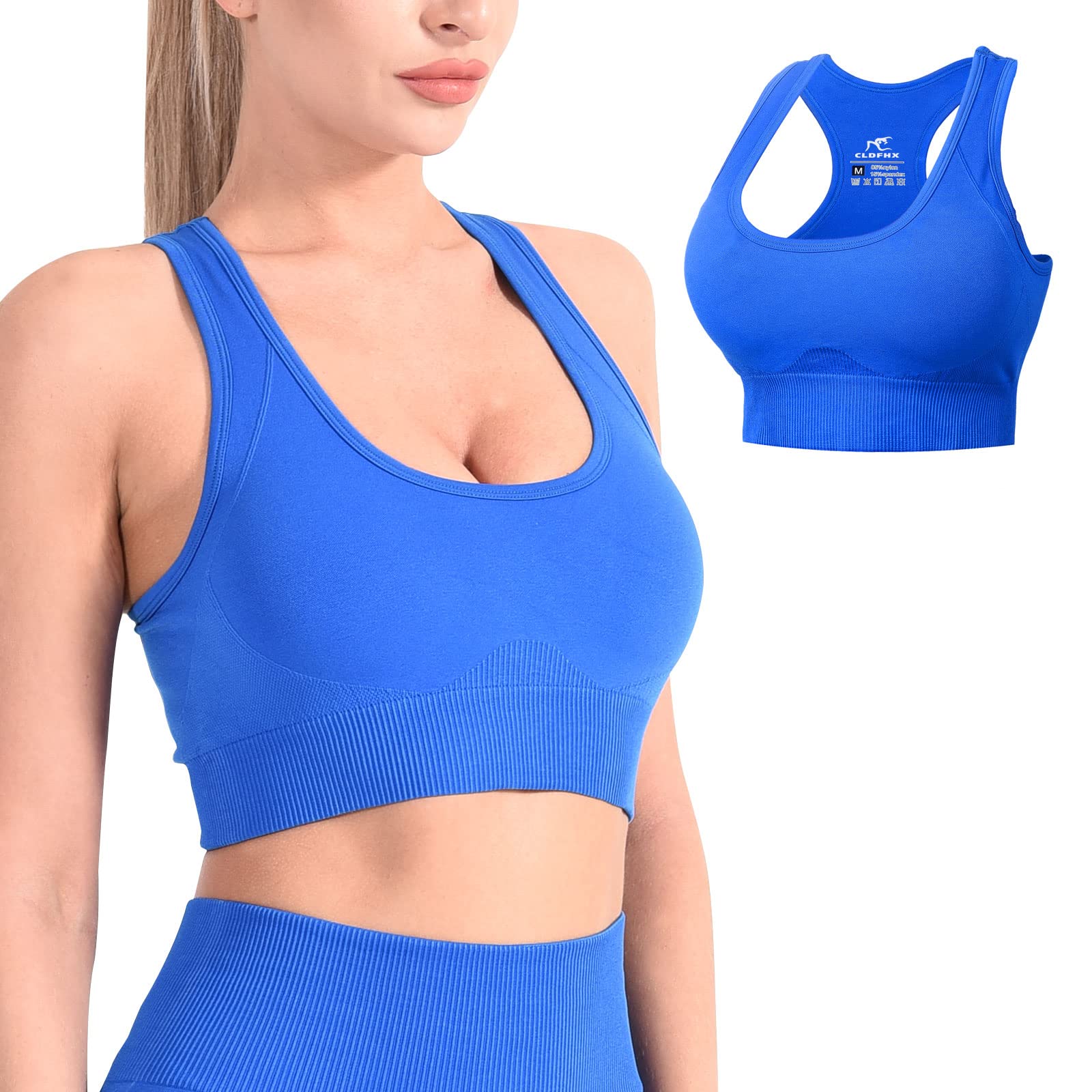 CLDFHX Women Sports Bra High/Mid Impact Support Comfy Seamless Racerback  Sports Bras Padded